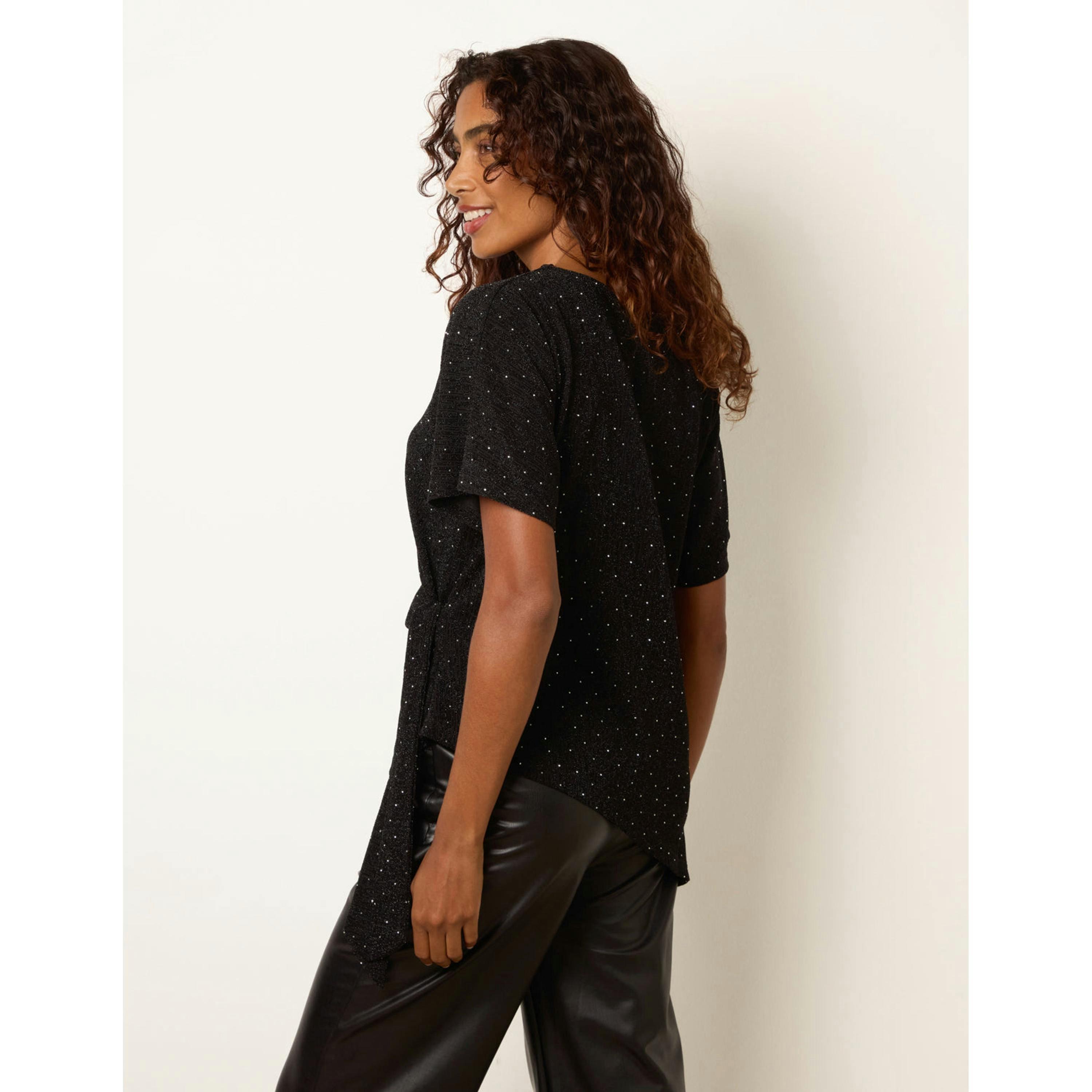 Blue Vanilla Side Tie Rhinestone Jacquard Top  in Black , view 4 of 4