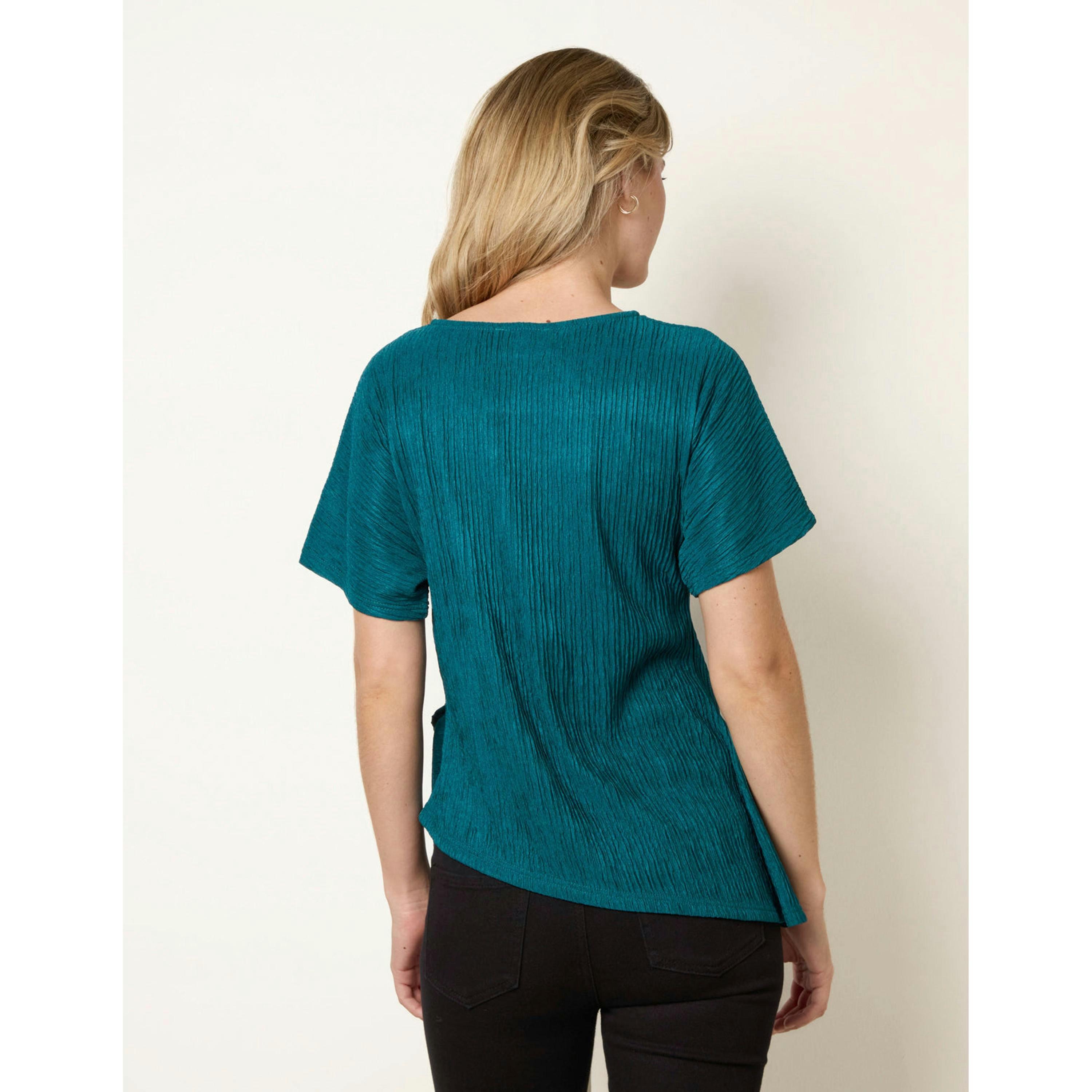 Blue Vanilla Side Tie Crinkle Top  in Green , view 2 of 4