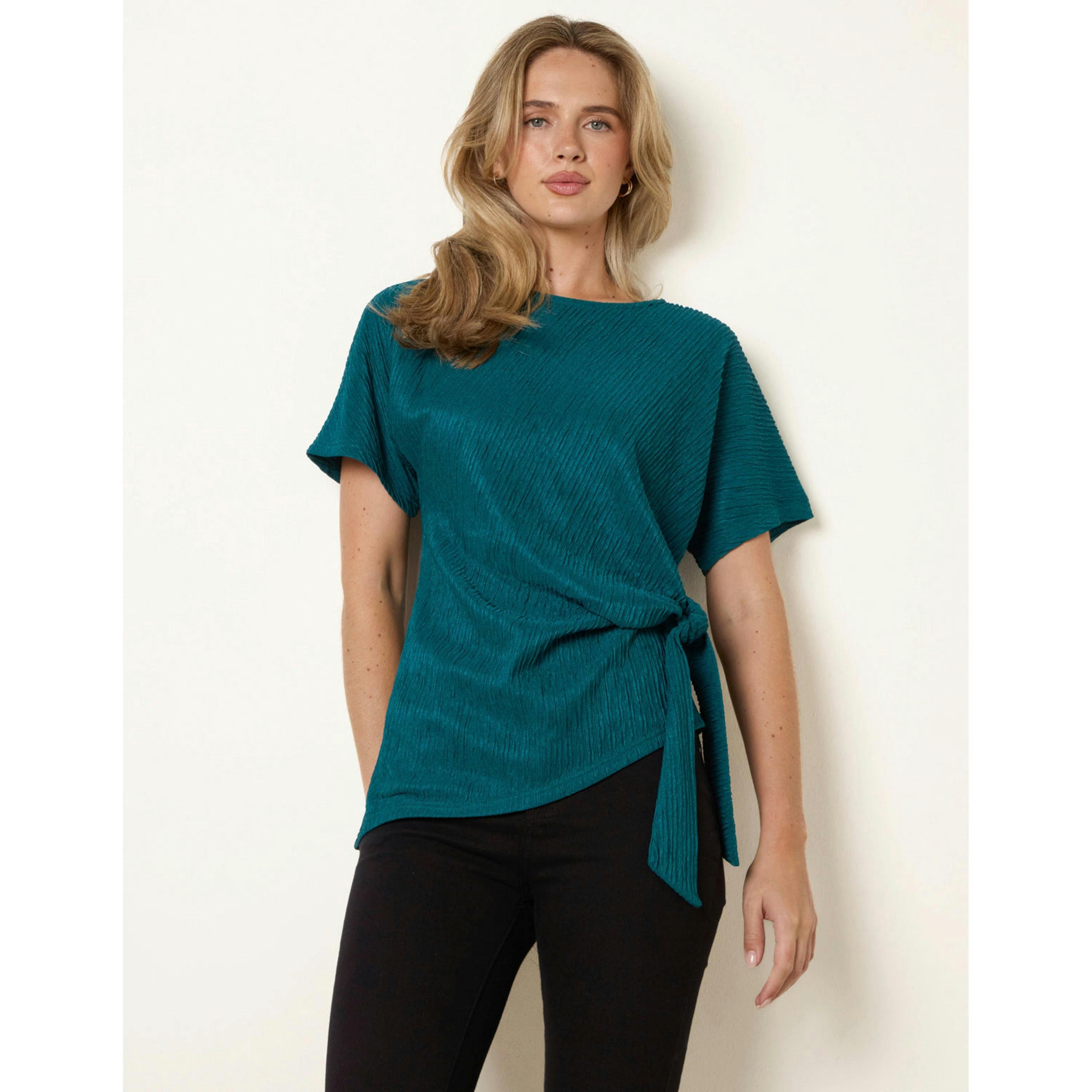 Blue Vanilla Side Tie Crinkle Top  in Green , view 4 of 4