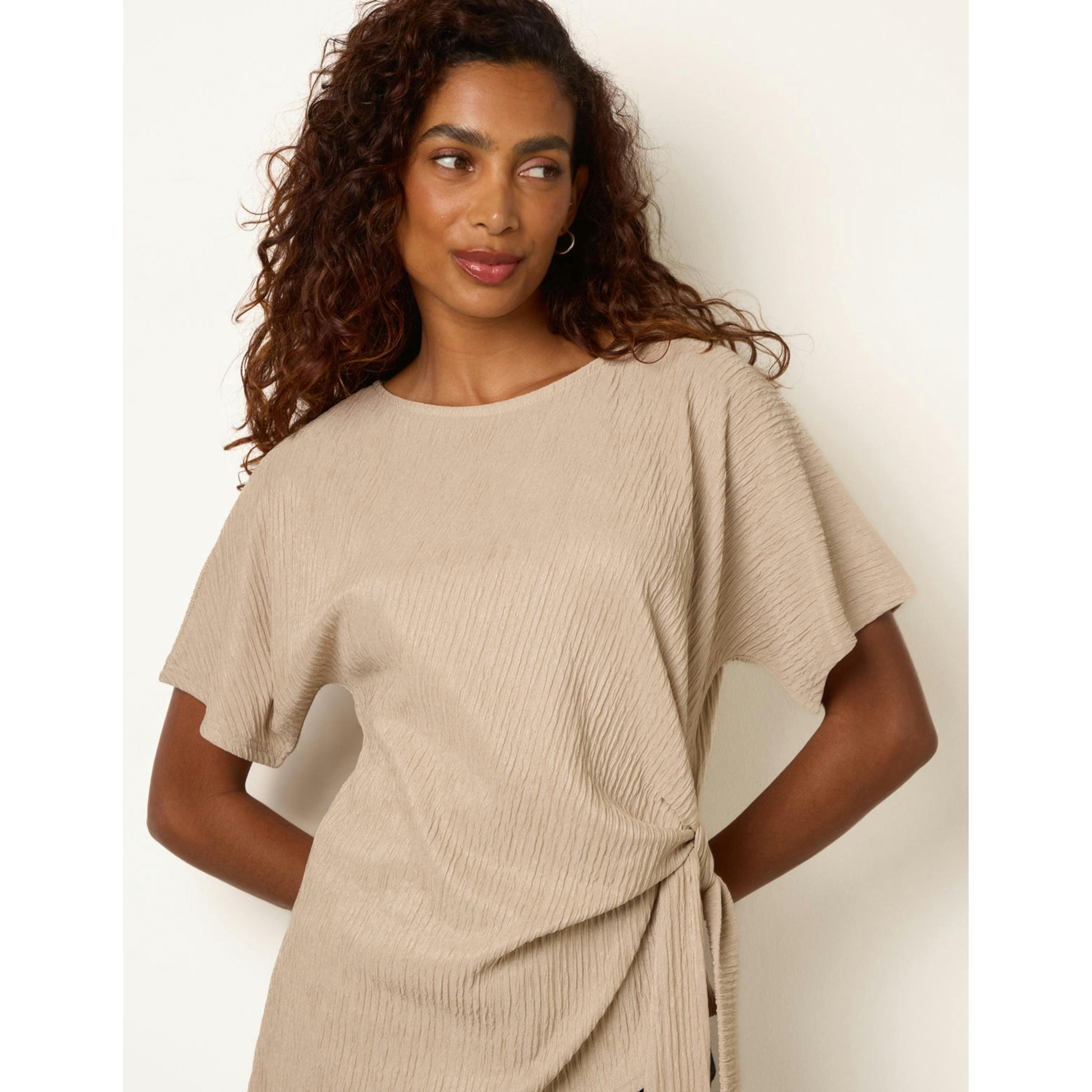 Blue Vanilla Side Tie Crinkle Top  in Stone , view 2 of 4