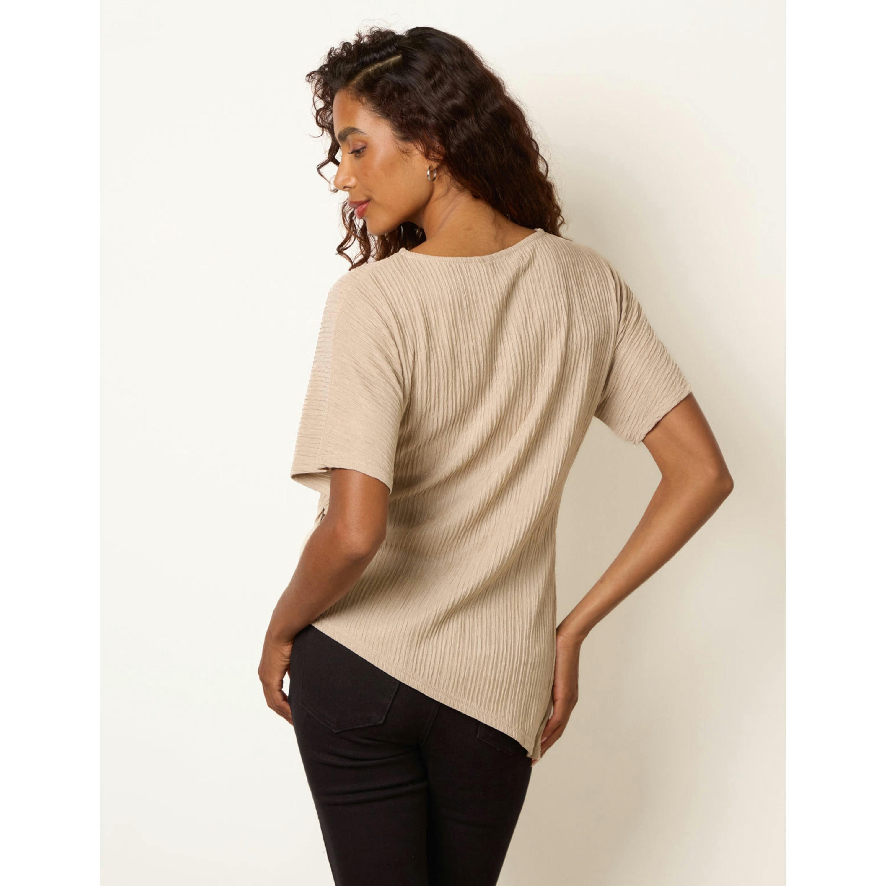 Blue Vanilla Side Tie Crinkle Top  in Stone , view 4 of 4