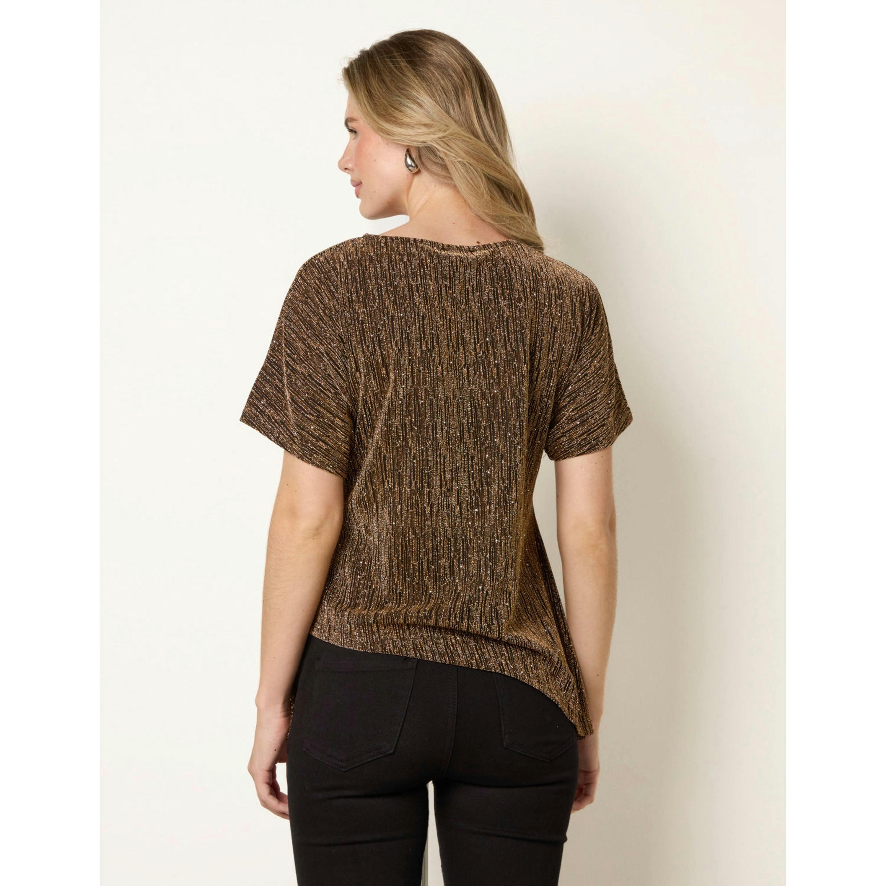 Blue Vanilla Side Tie Rhinestone Jacquard Top  in Gold , view 2 of 4