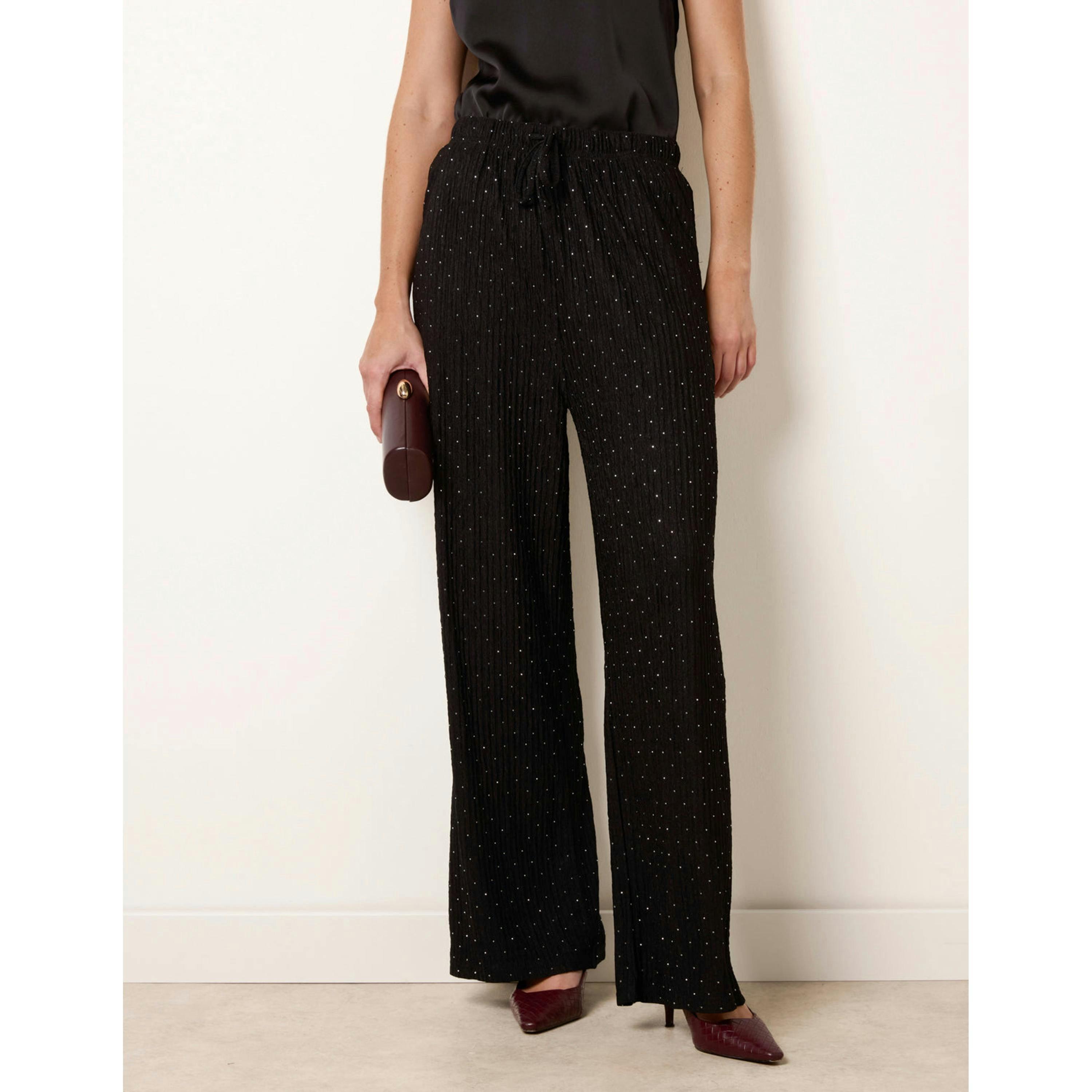 Blue Vanilla Diamante Textured Trousers  in Black , view 4 of 4