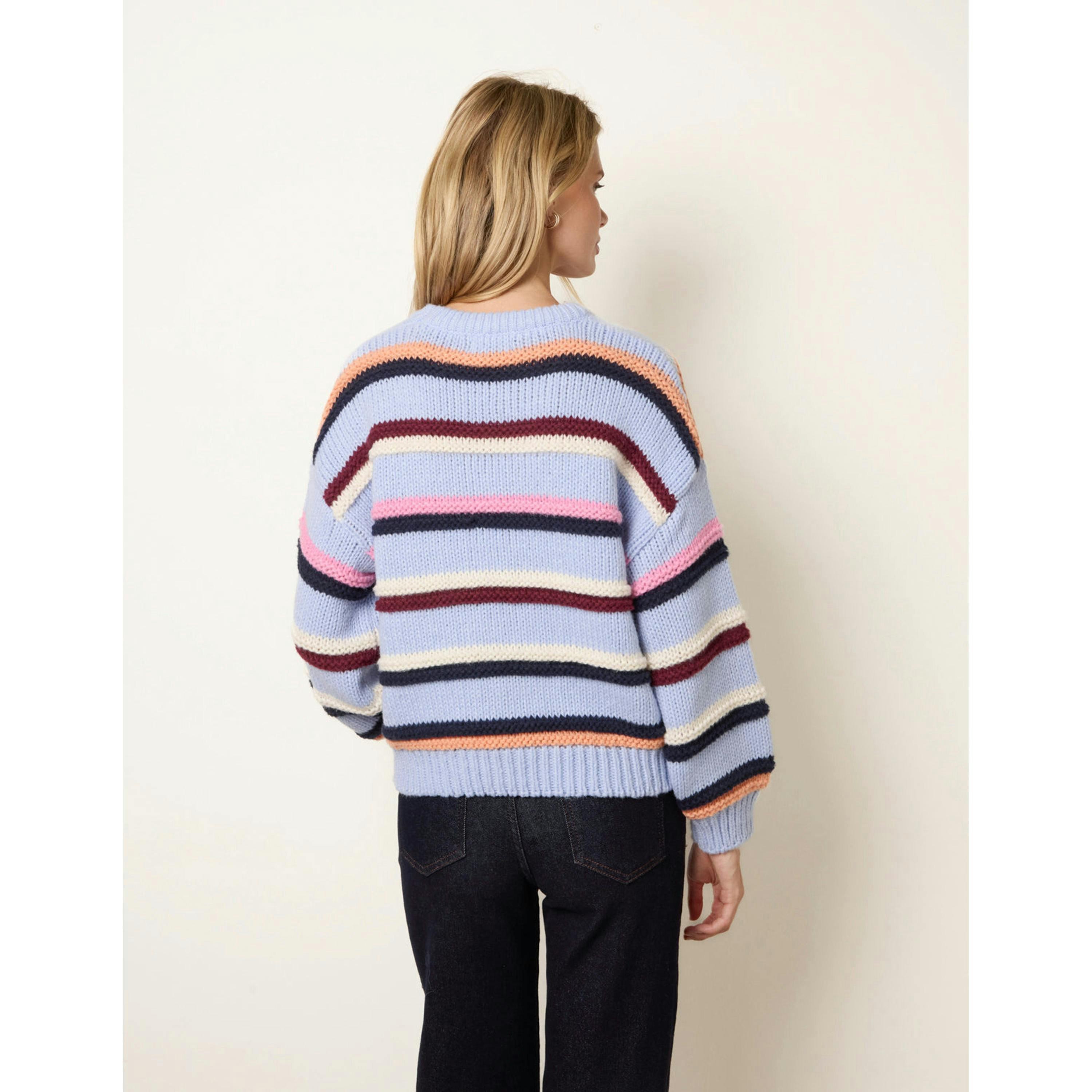 Blue Vanilla Chunky Knit Stripe Jumper  in Blue , view 2 of 4