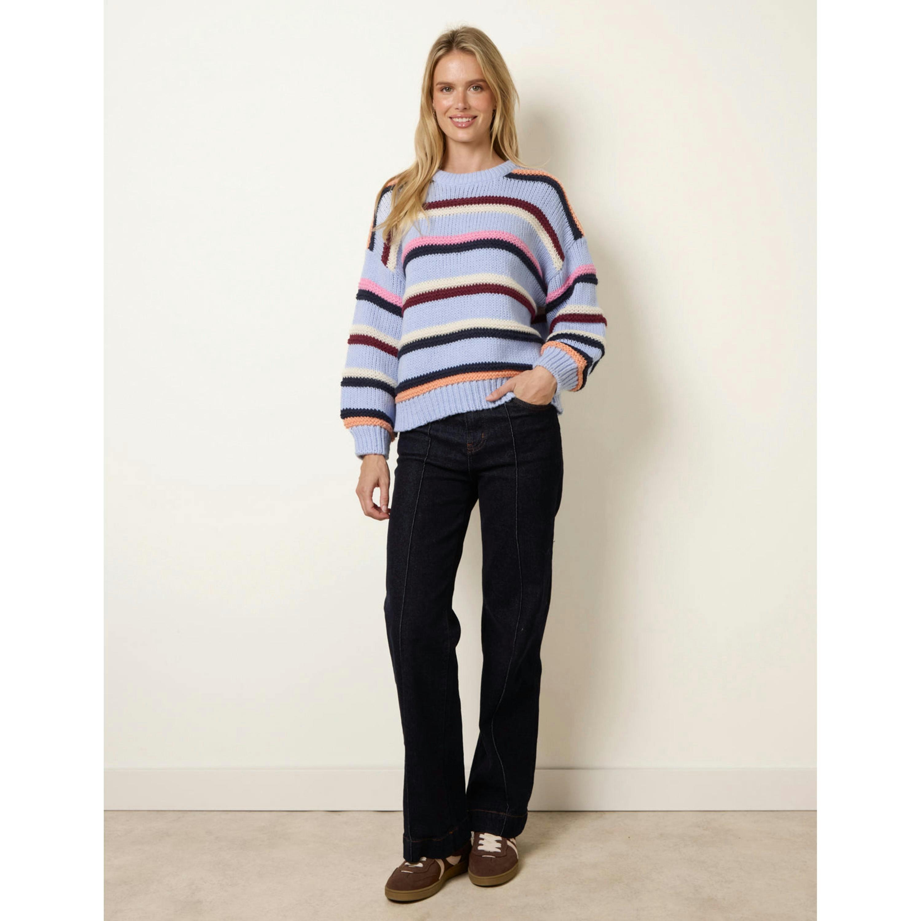 Blue Vanilla Chunky Knit Stripe Jumper  in Blue , view 3 of 4