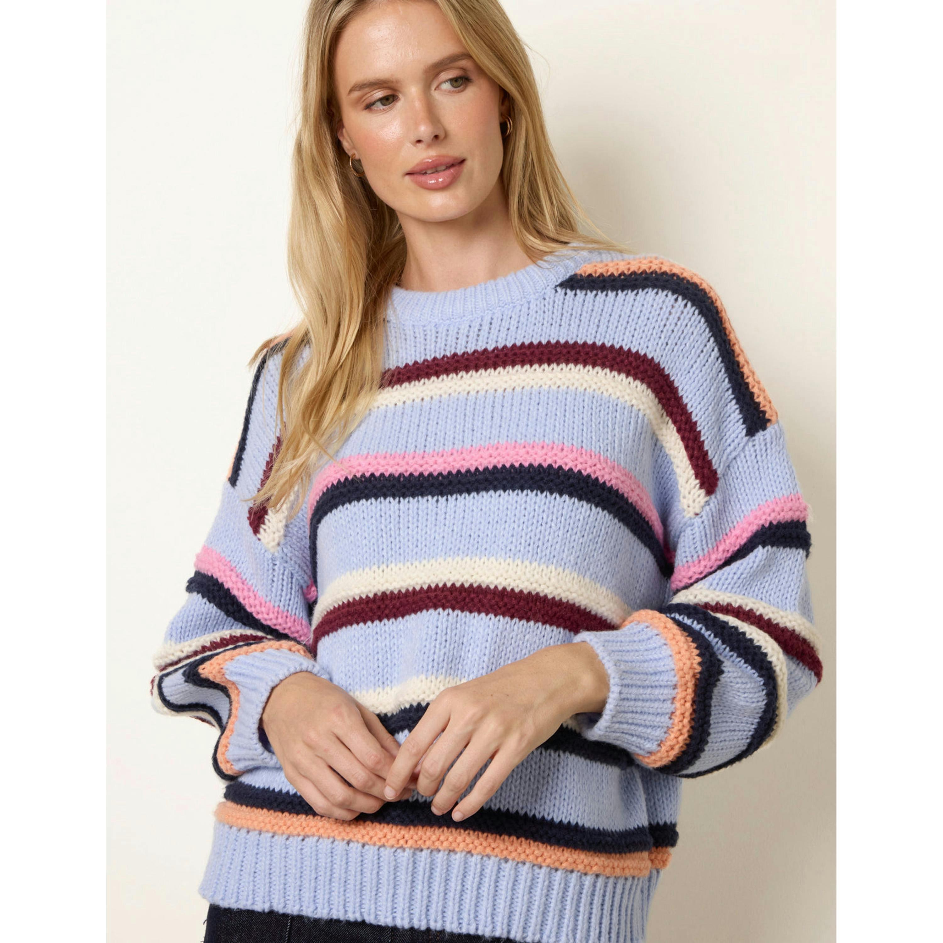 Blue Vanilla Chunky Knit Stripe Jumper  in Blue , view 4 of 4