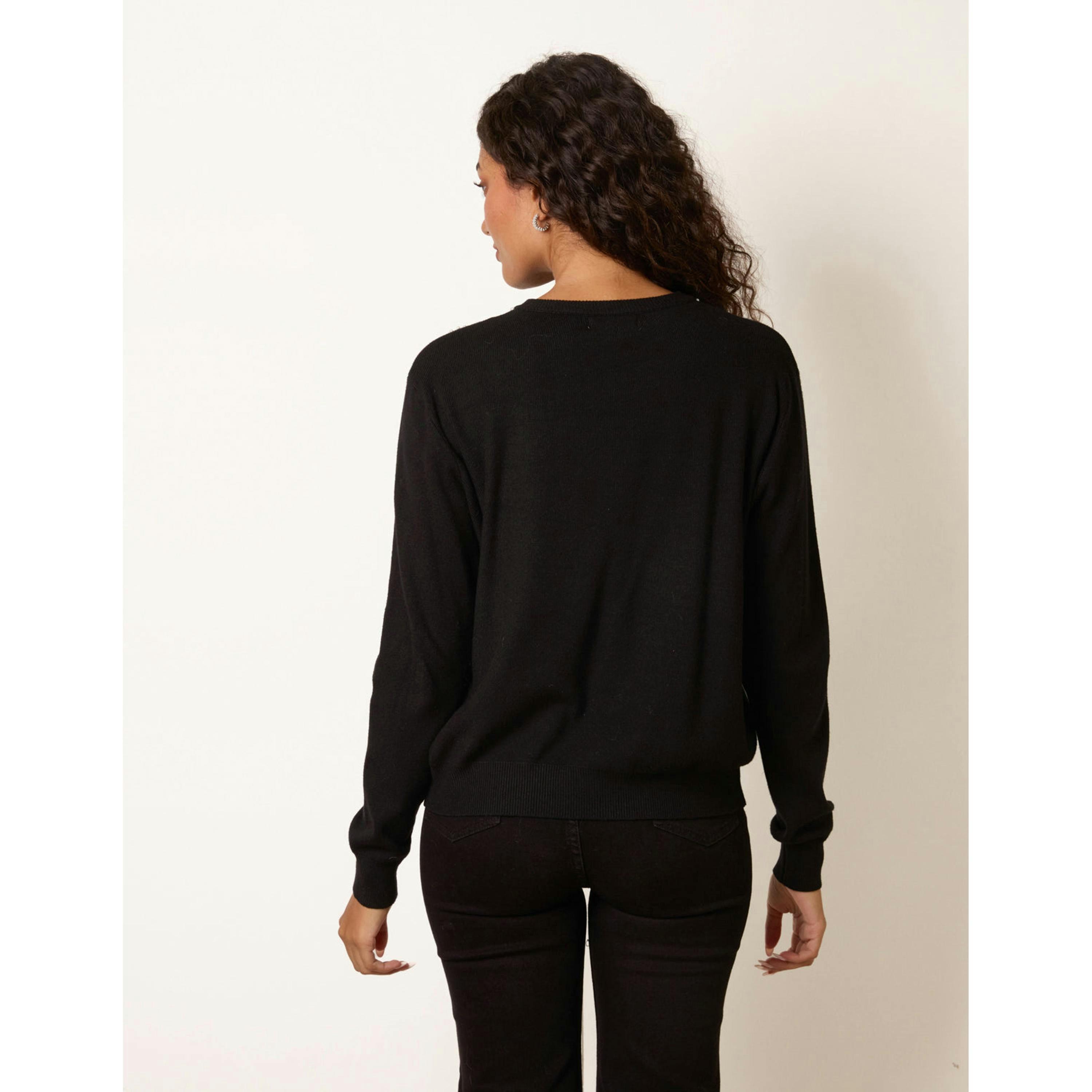 Blue Vanilla Cardigan With Rhinestone Bow Details  in Black , view 2 of 4