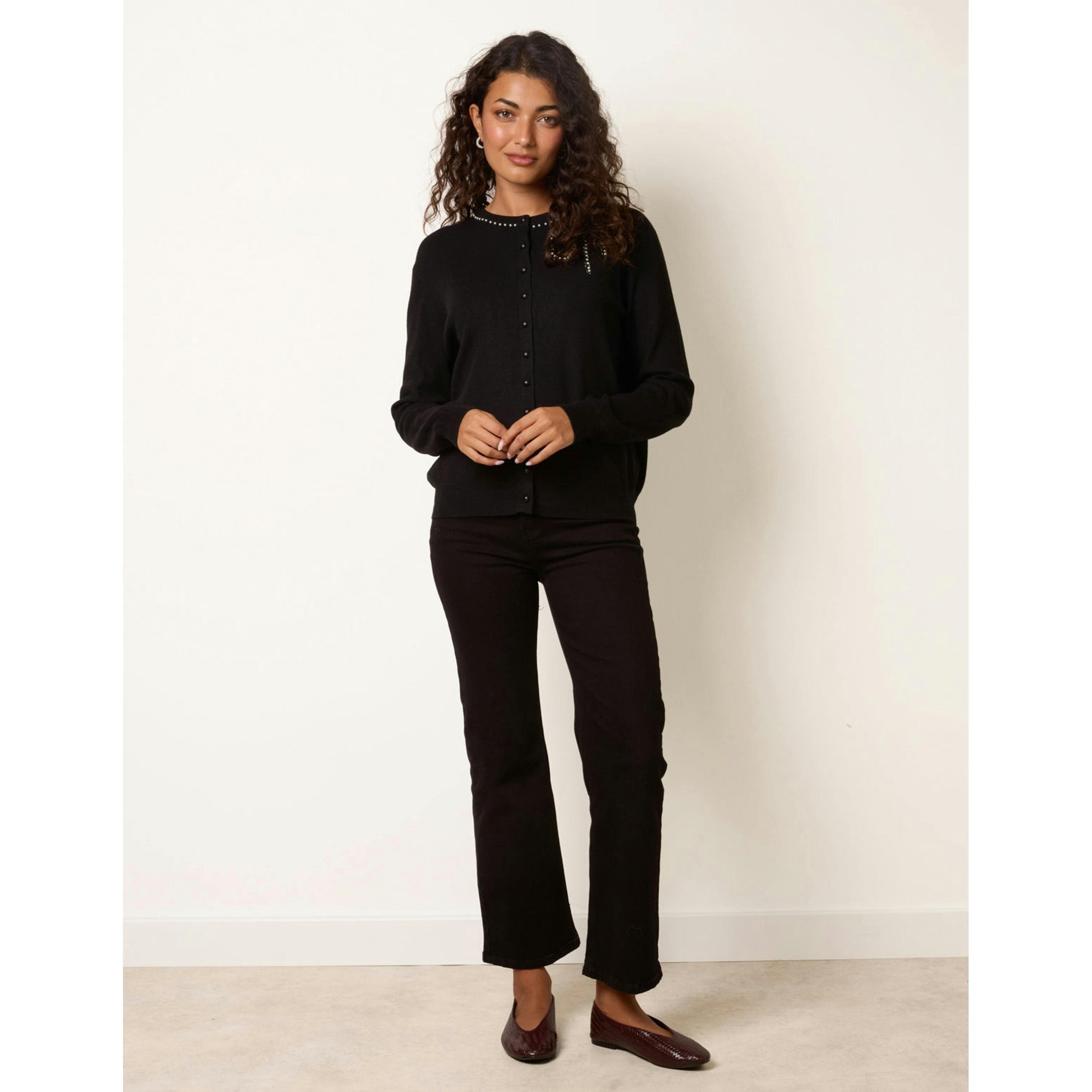 Blue Vanilla Cardigan With Rhinestone Bow Details  in Black , view 4 of 4
