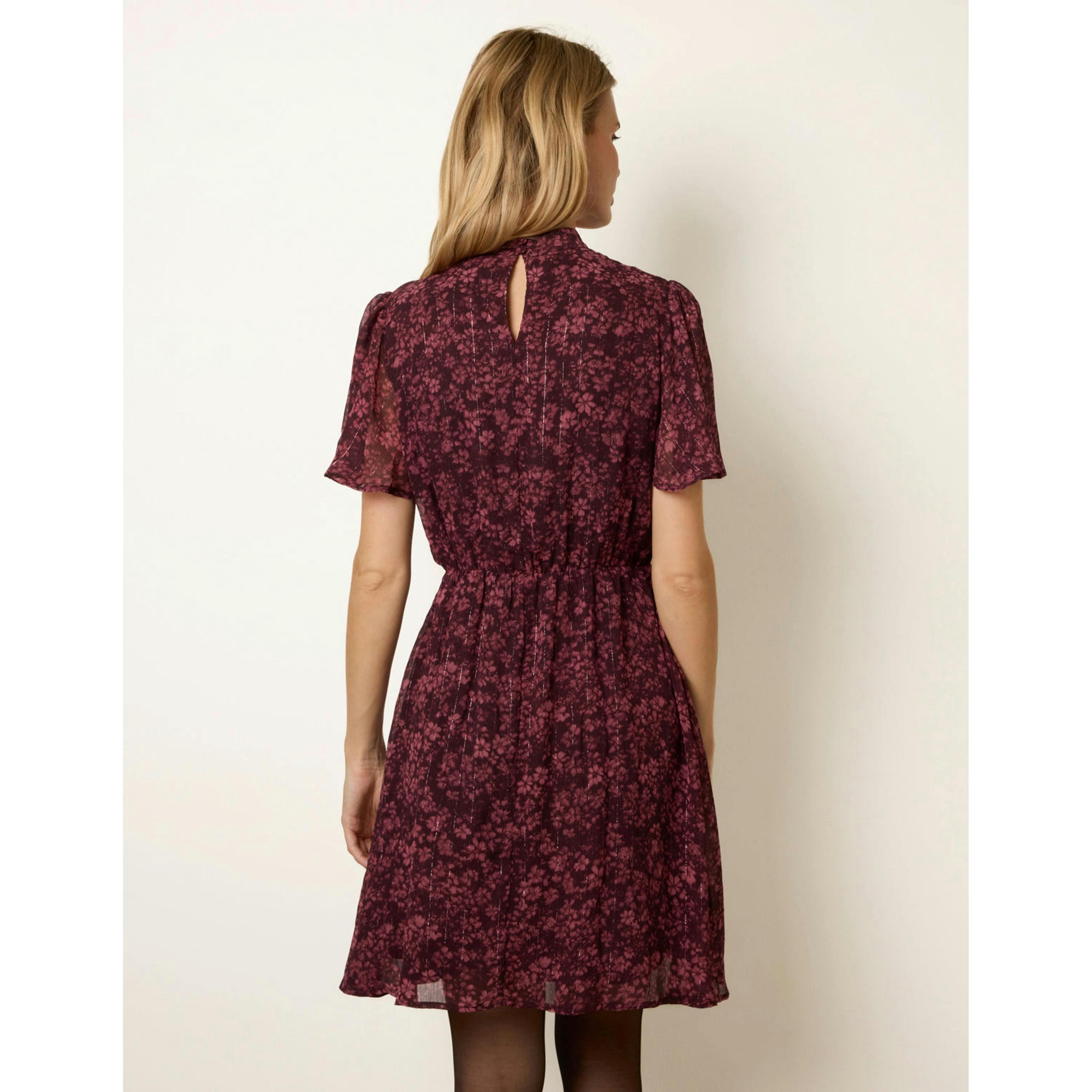 Blue Vanilla High Neck Floral Metallic Mini Dress  in Multicolour , view 2 of 4