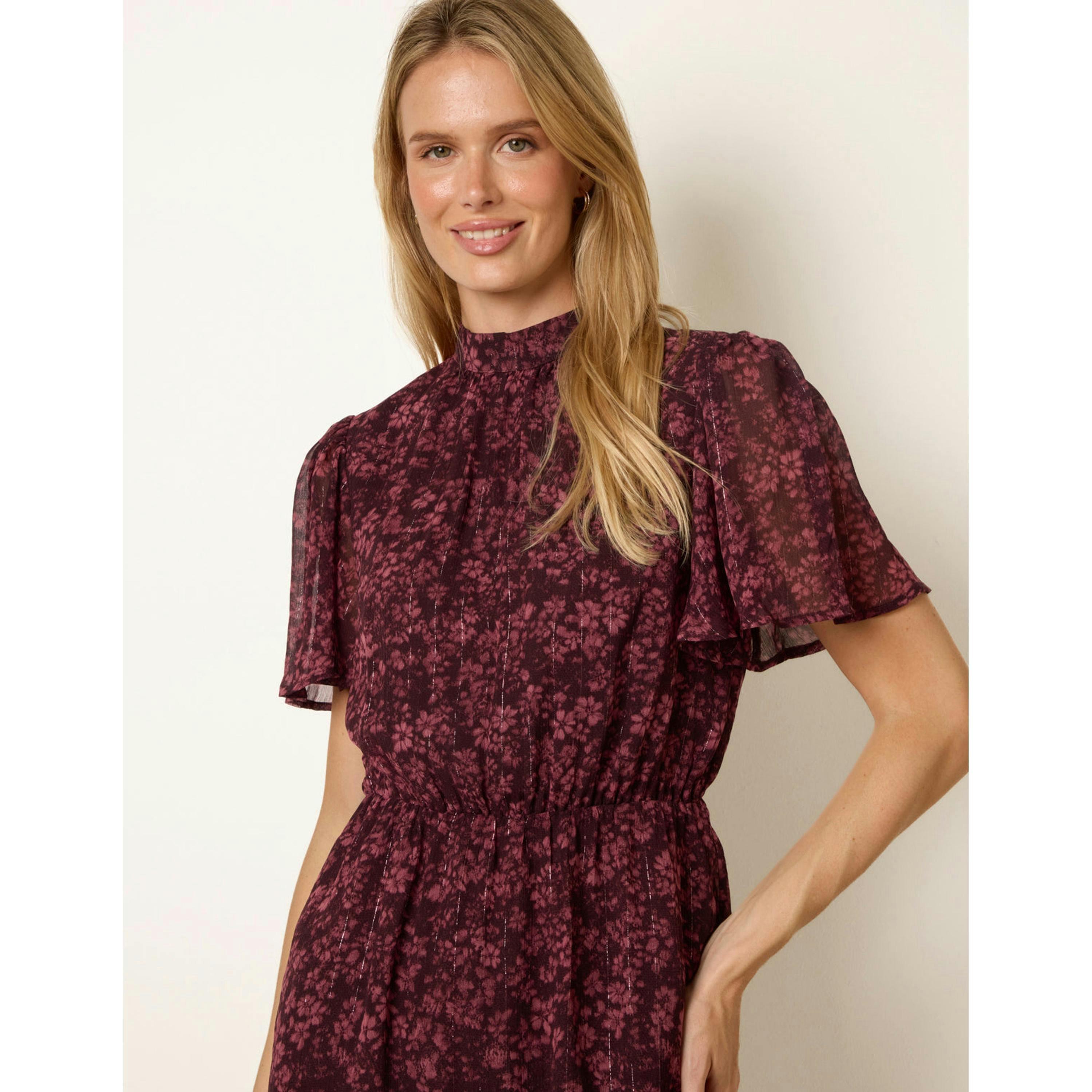 Blue Vanilla High Neck Floral Metallic Mini Dress  in Multicolour , view 3 of 4
