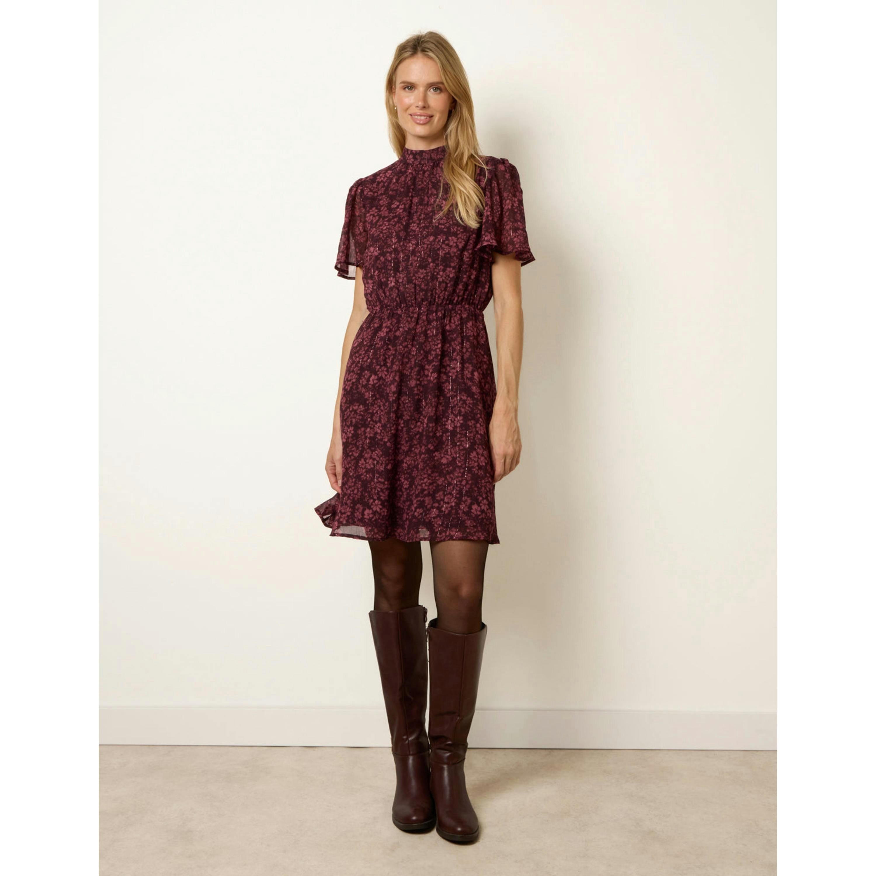 Blue Vanilla High Neck Floral Metallic Mini Dress  in Multicolour , view 4 of 4