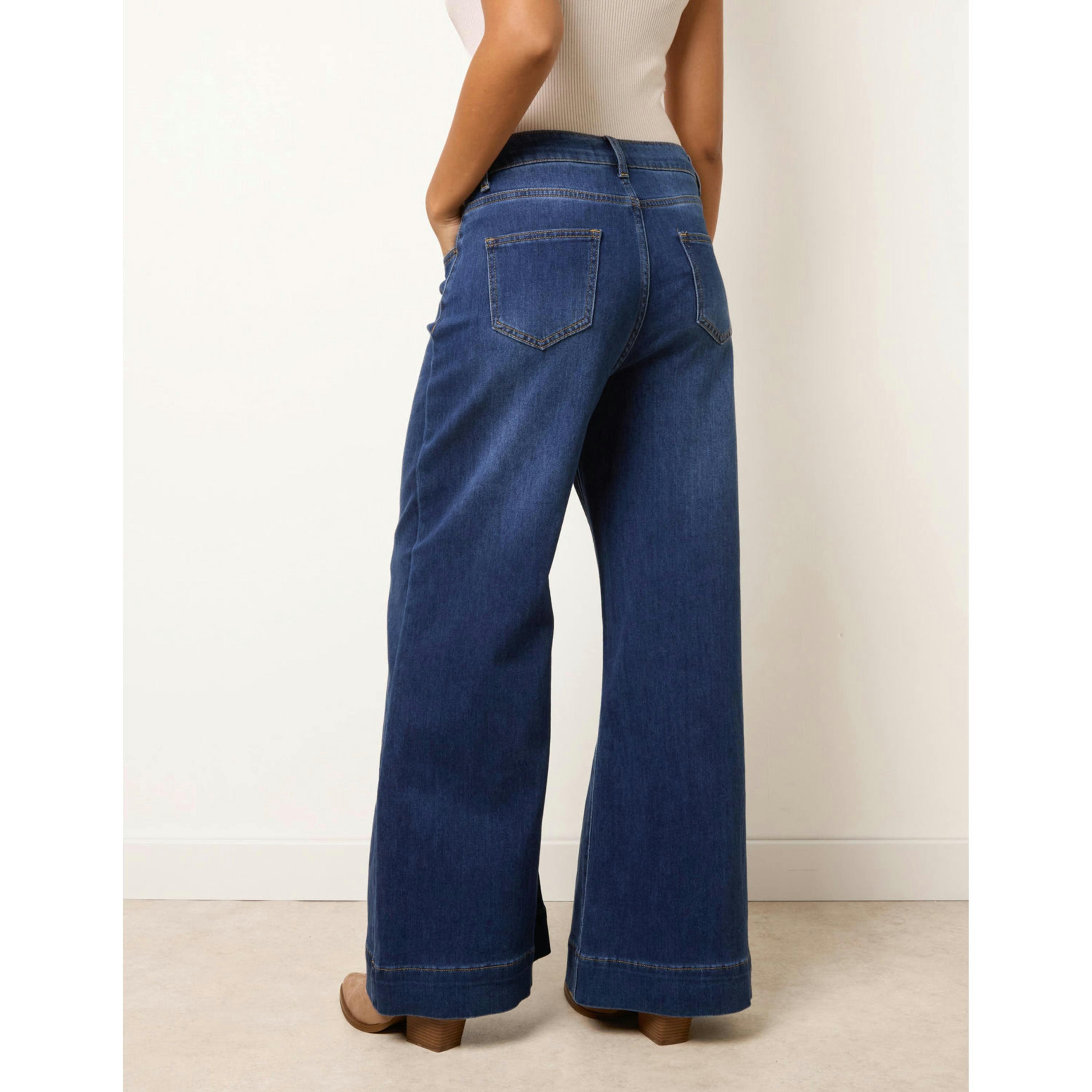 Blue Vanilla High Waisted Wide Leg Turn Up Jeans  in Blue , view 2 of 4