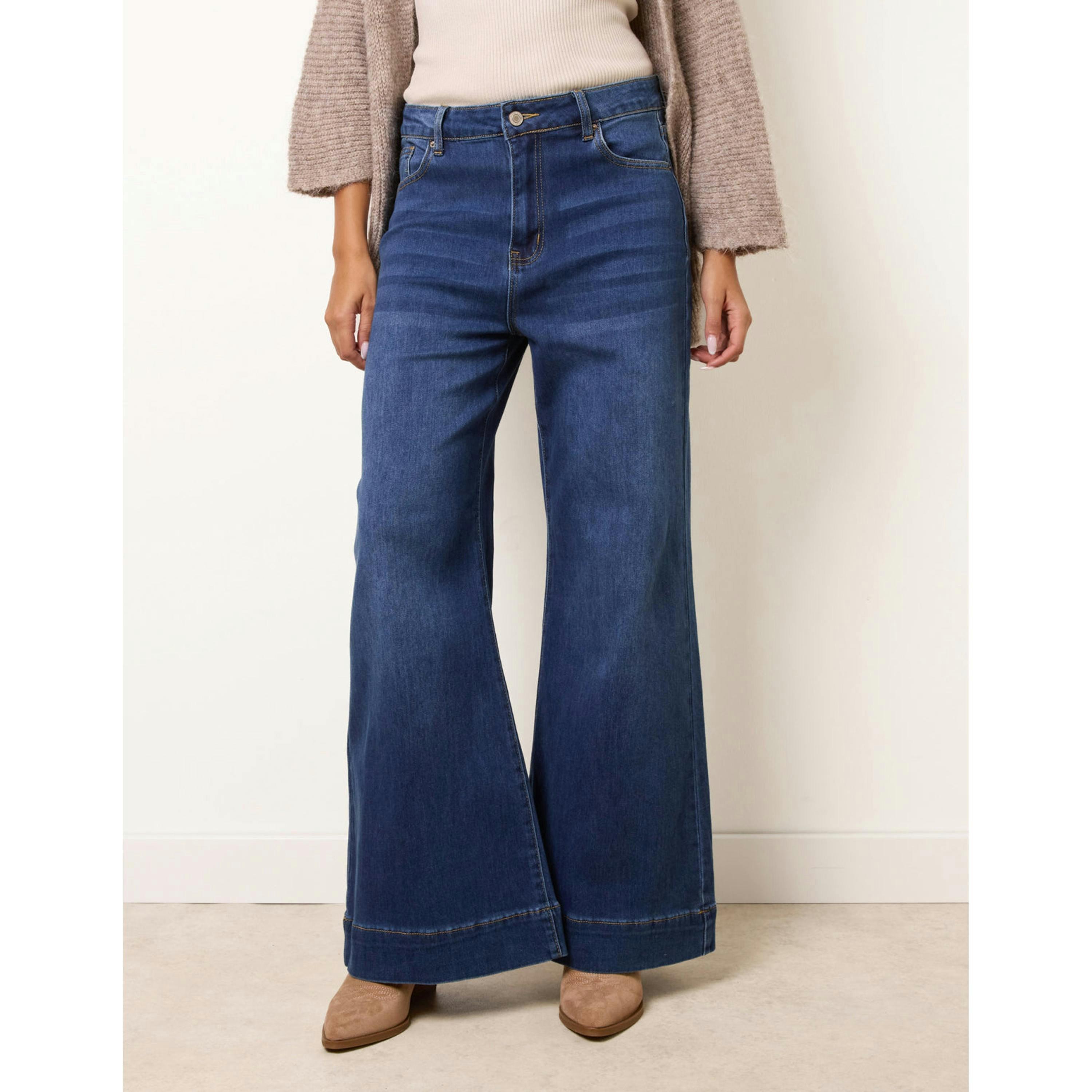 Blue Vanilla High Waisted Wide Leg Turn Up Jeans  in Blue , view 3 of 4
