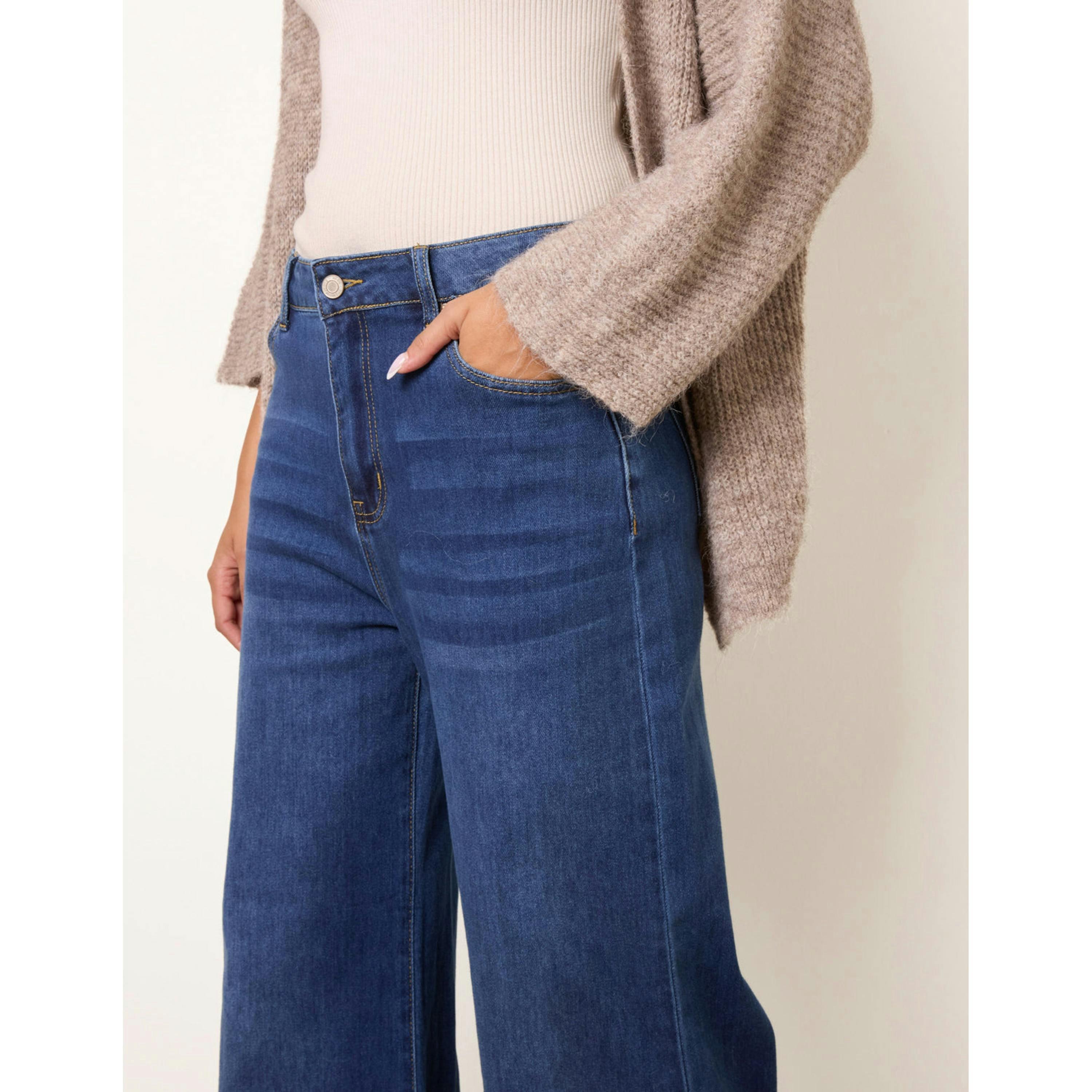 Blue Vanilla High Waisted Wide Leg Turn Up Jeans  in Blue , view 4 of 4