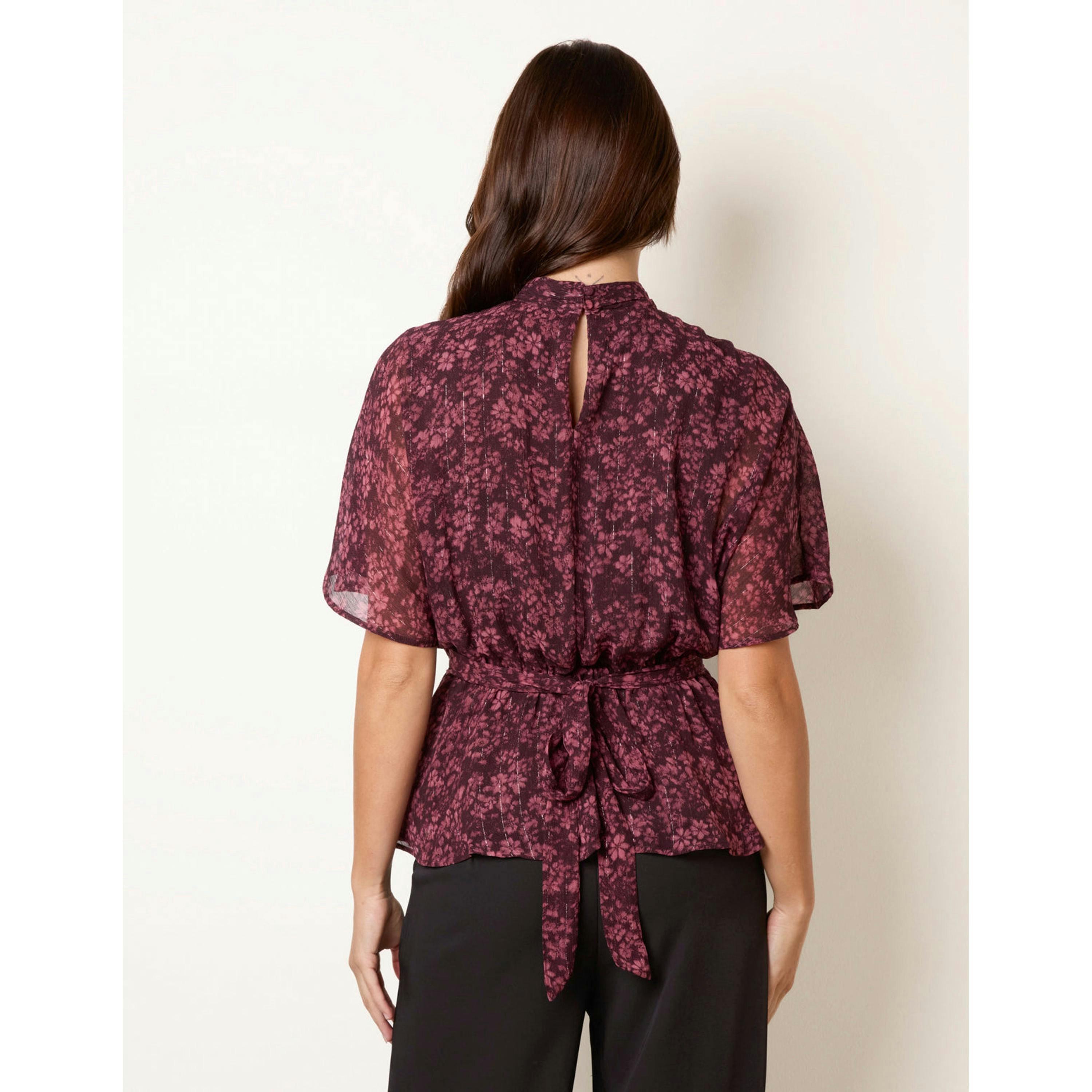 Blue Vanilla High Neck Floral Top  in Multicolour , view 2 of 4