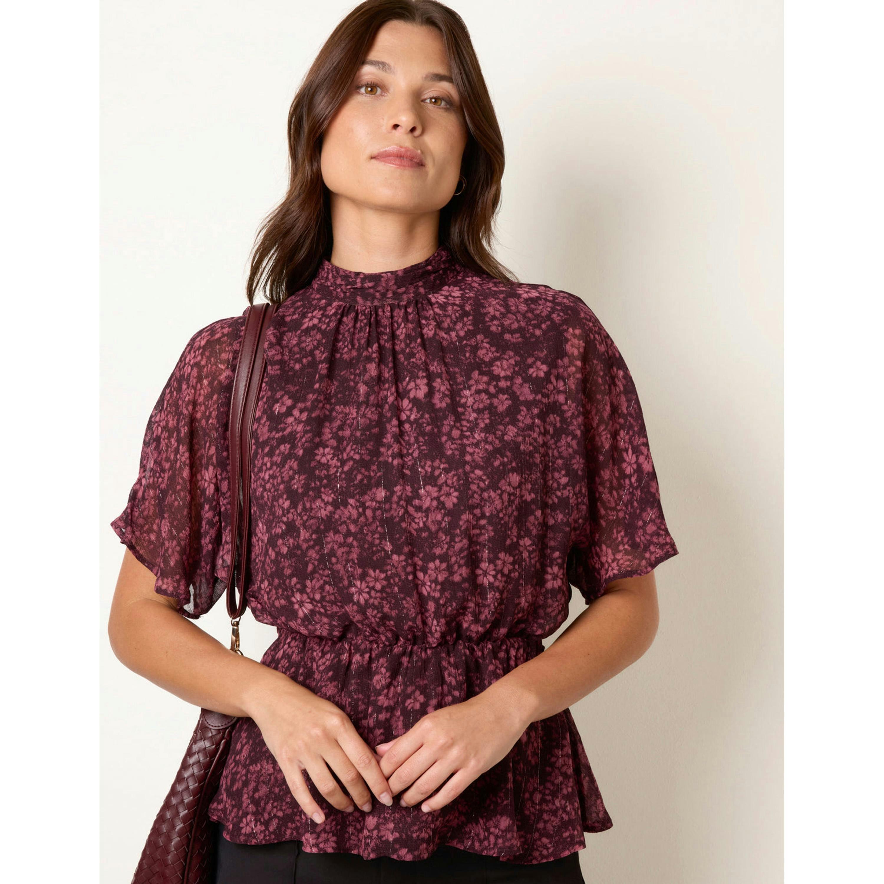Blue Vanilla High Neck Floral Top  in Multicolour , view 4 of 4