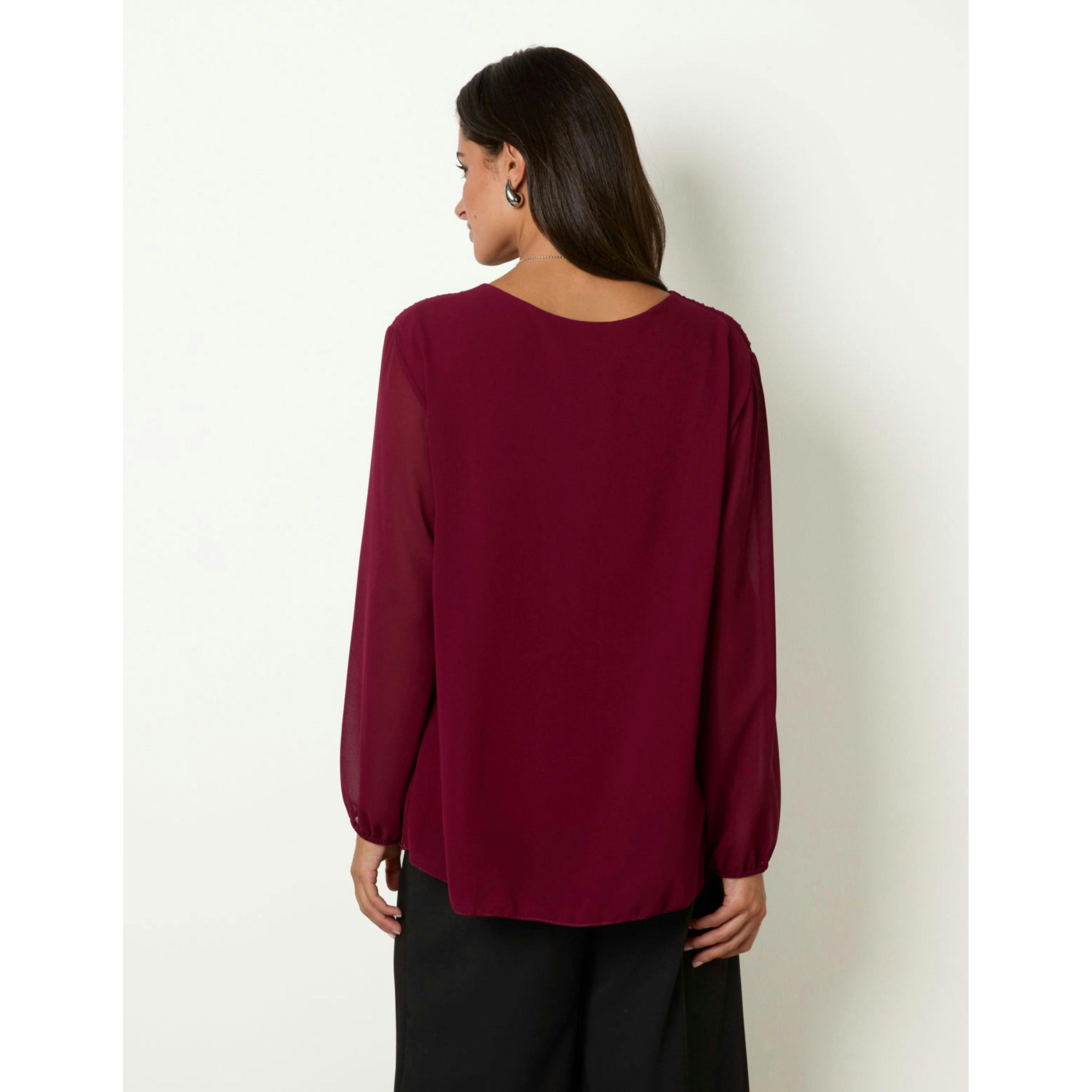 Blue Vanilla Long Sleeve Pleated Top  in Wine , view 2 of 4