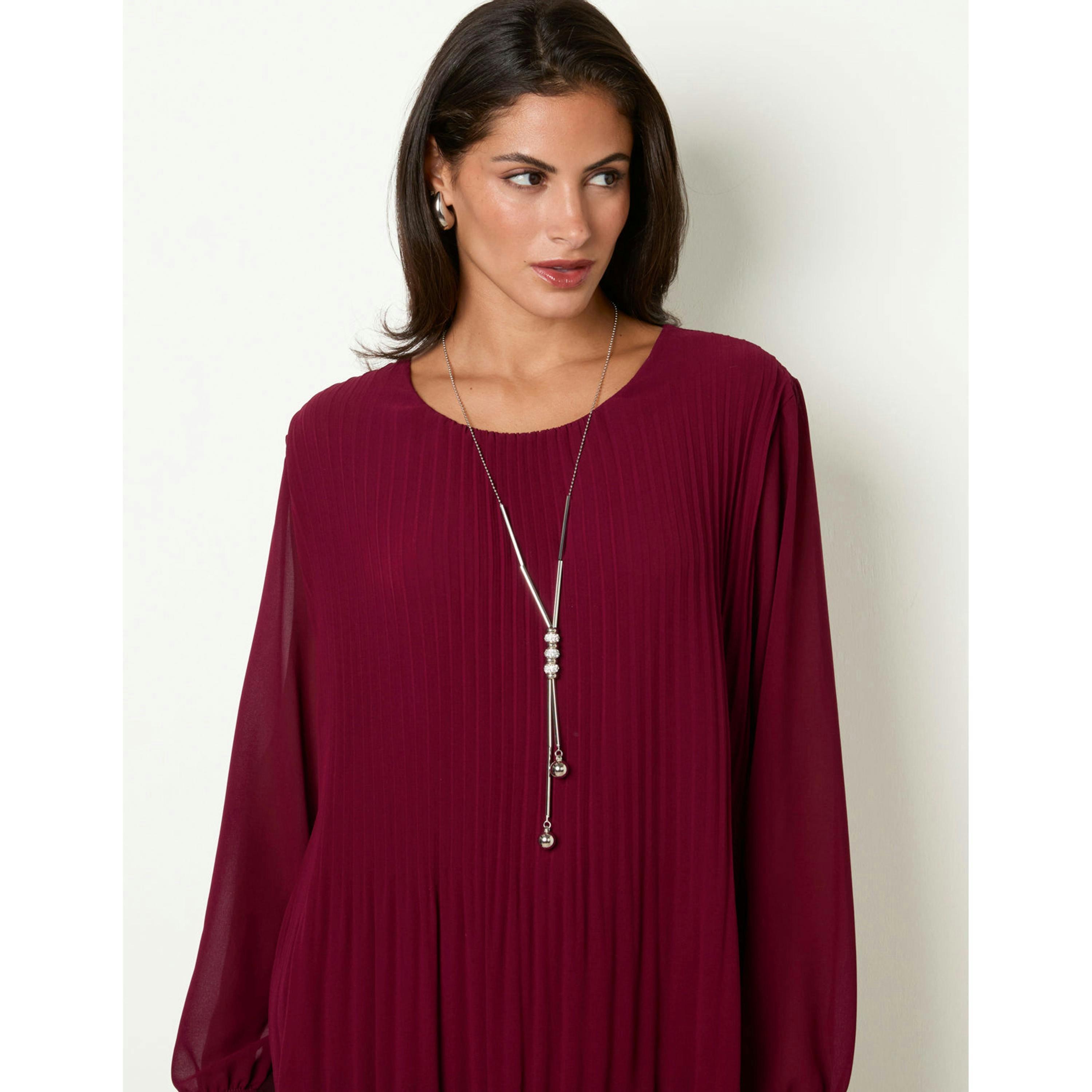 Blue Vanilla Long Sleeve Pleated Top  in Wine , view 3 of 4
