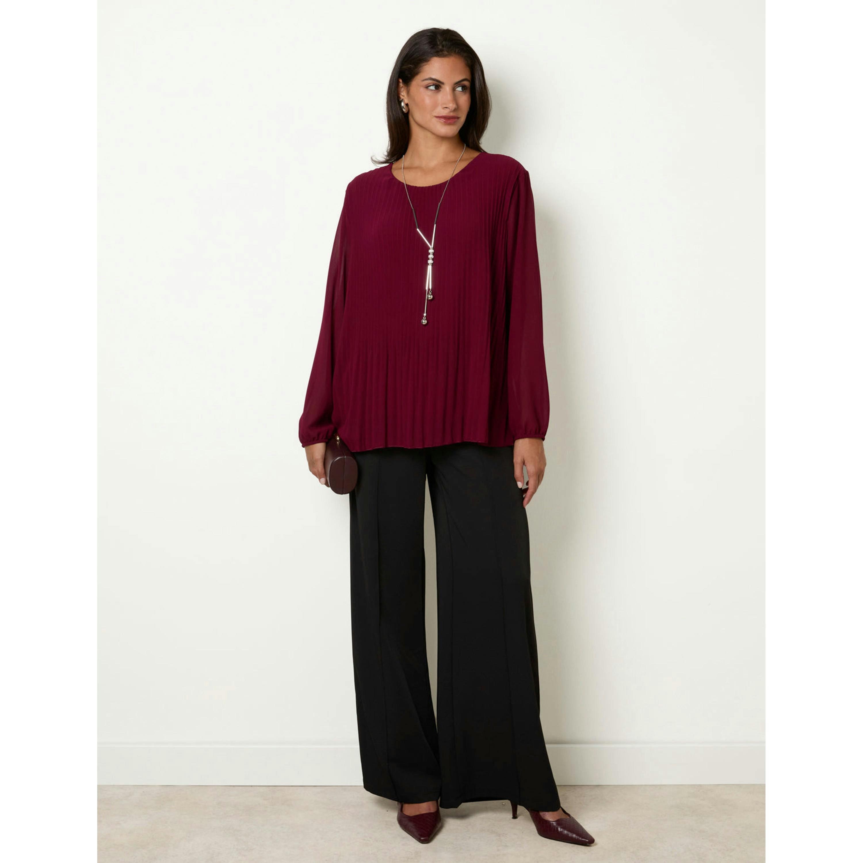 Blue Vanilla Long Sleeve Pleated Top  in Wine , view 4 of 4