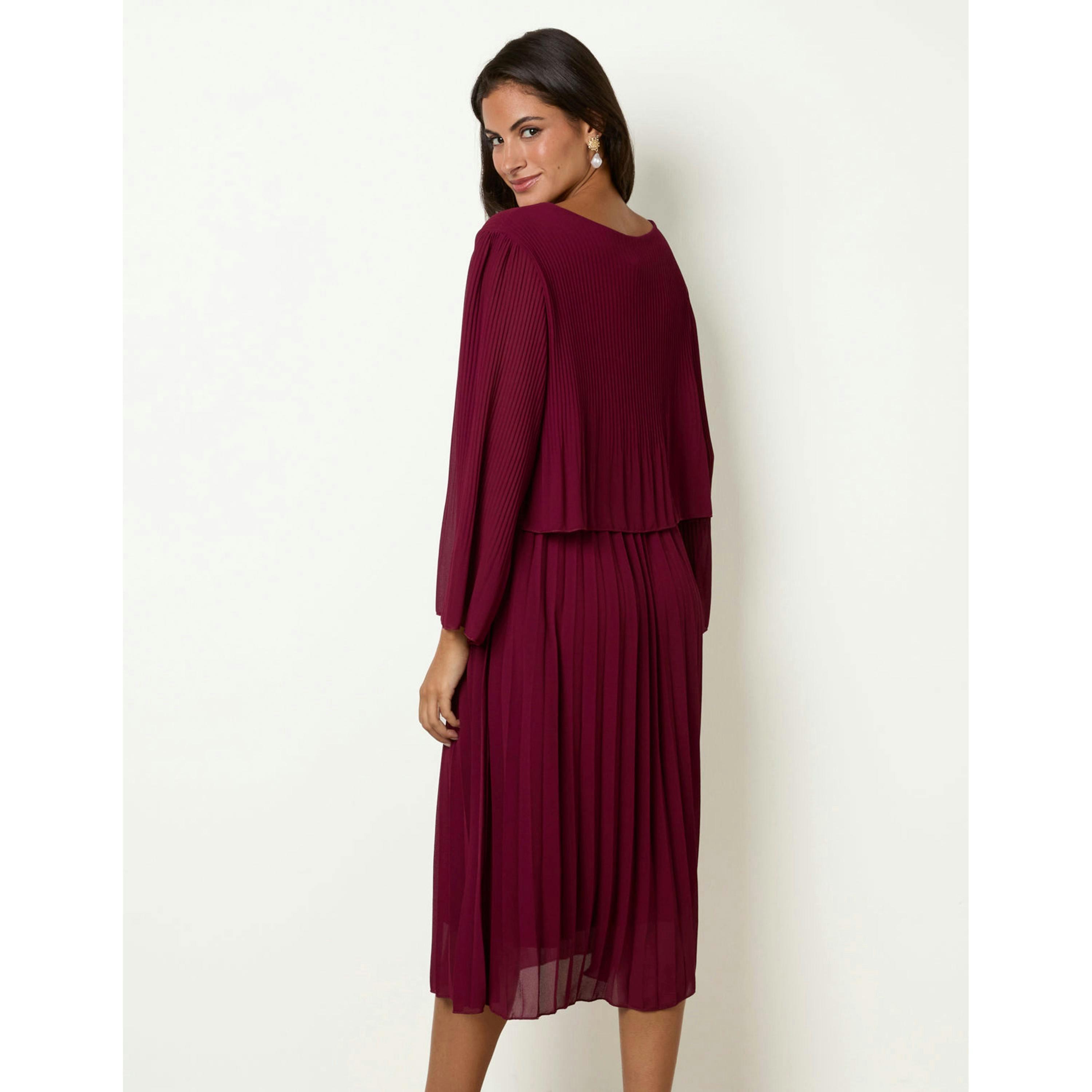 Blue Vanilla Chiffon Pleated Dress  in Wine , view 2 of 4