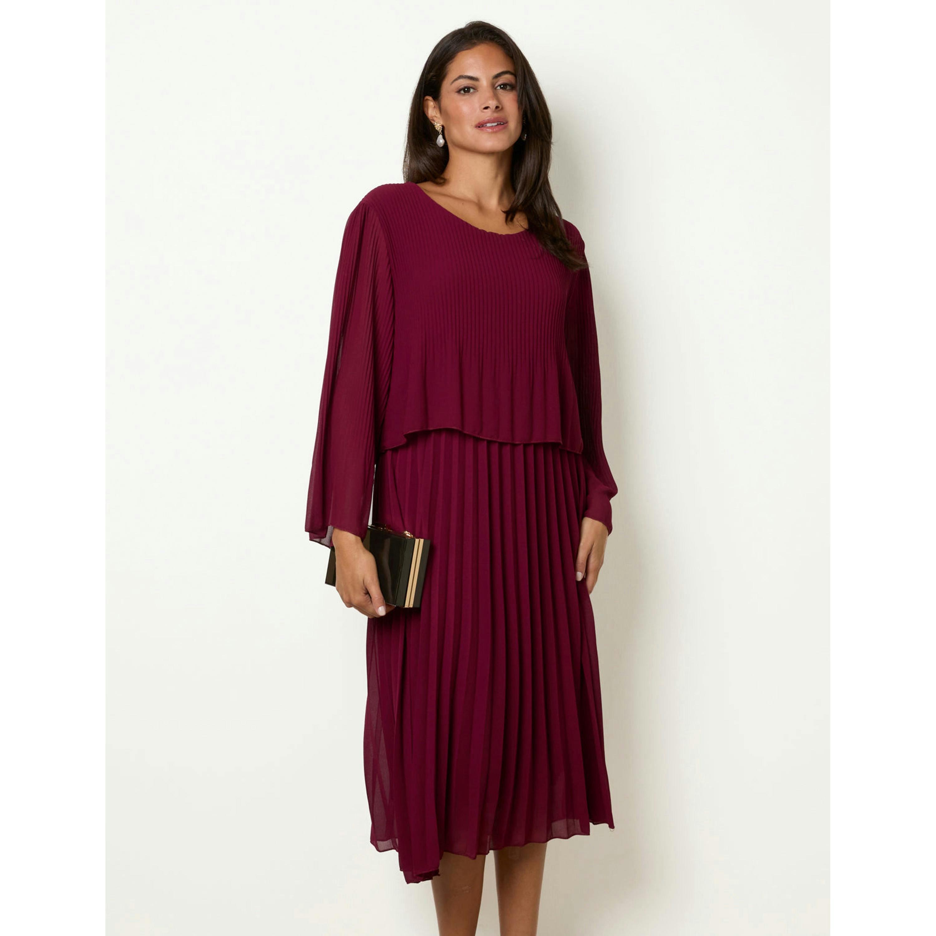 Blue Vanilla Chiffon Pleated Dress  in Wine , view 4 of 4