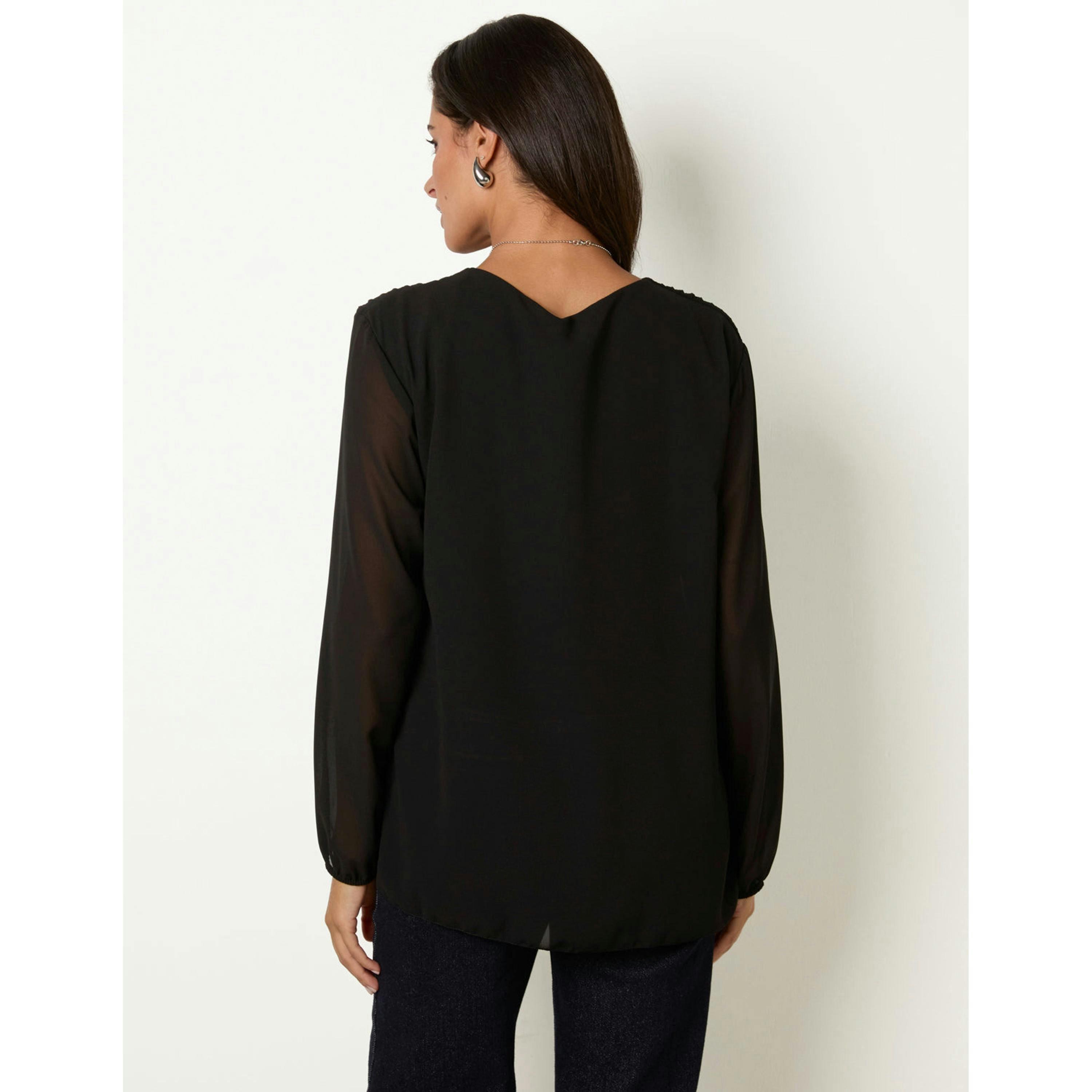 Blue Vanilla Long Sleeve Pleated Top  in Black , view 2 of 4