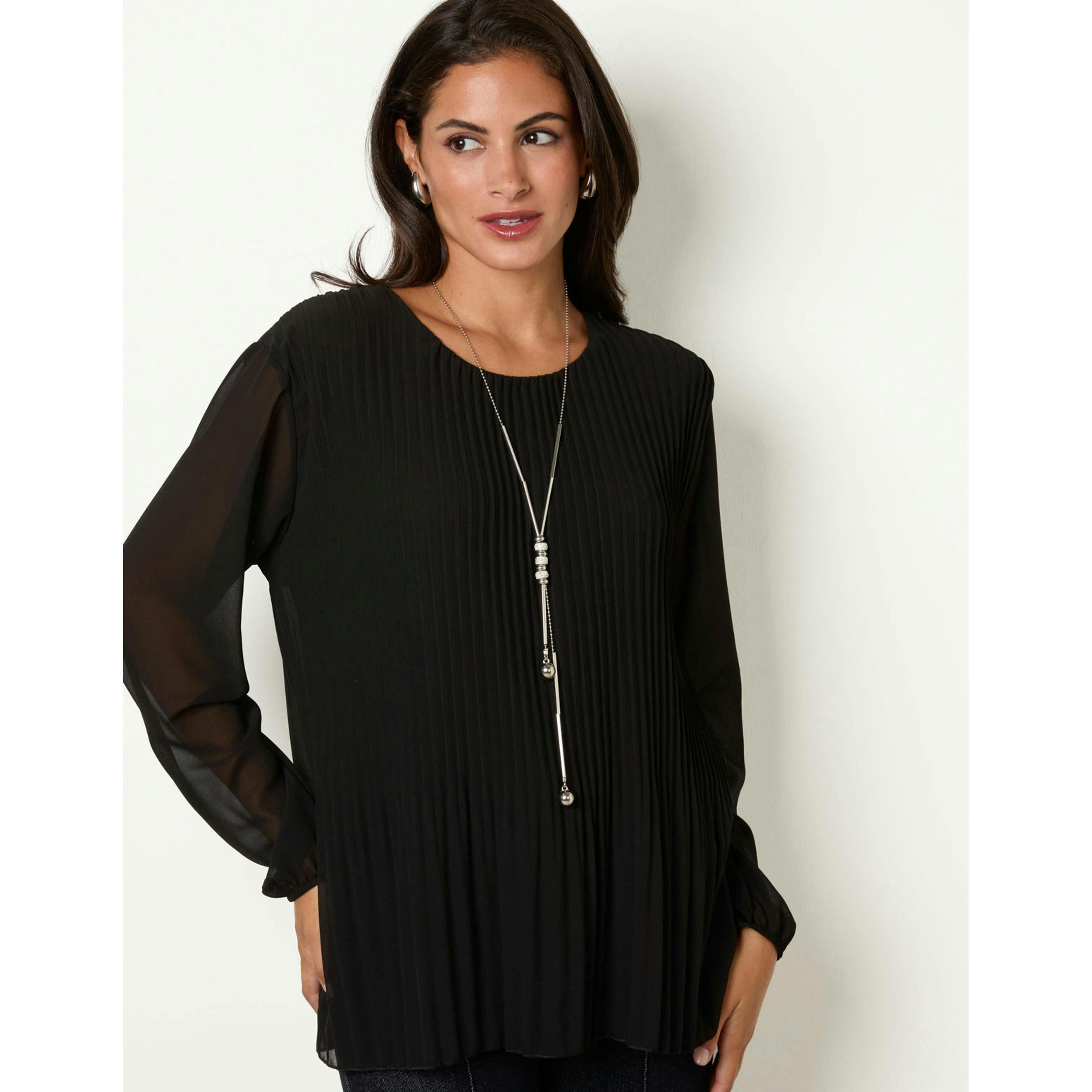 Blue Vanilla Long Sleeve Pleated Top  in Black , view 3 of 4