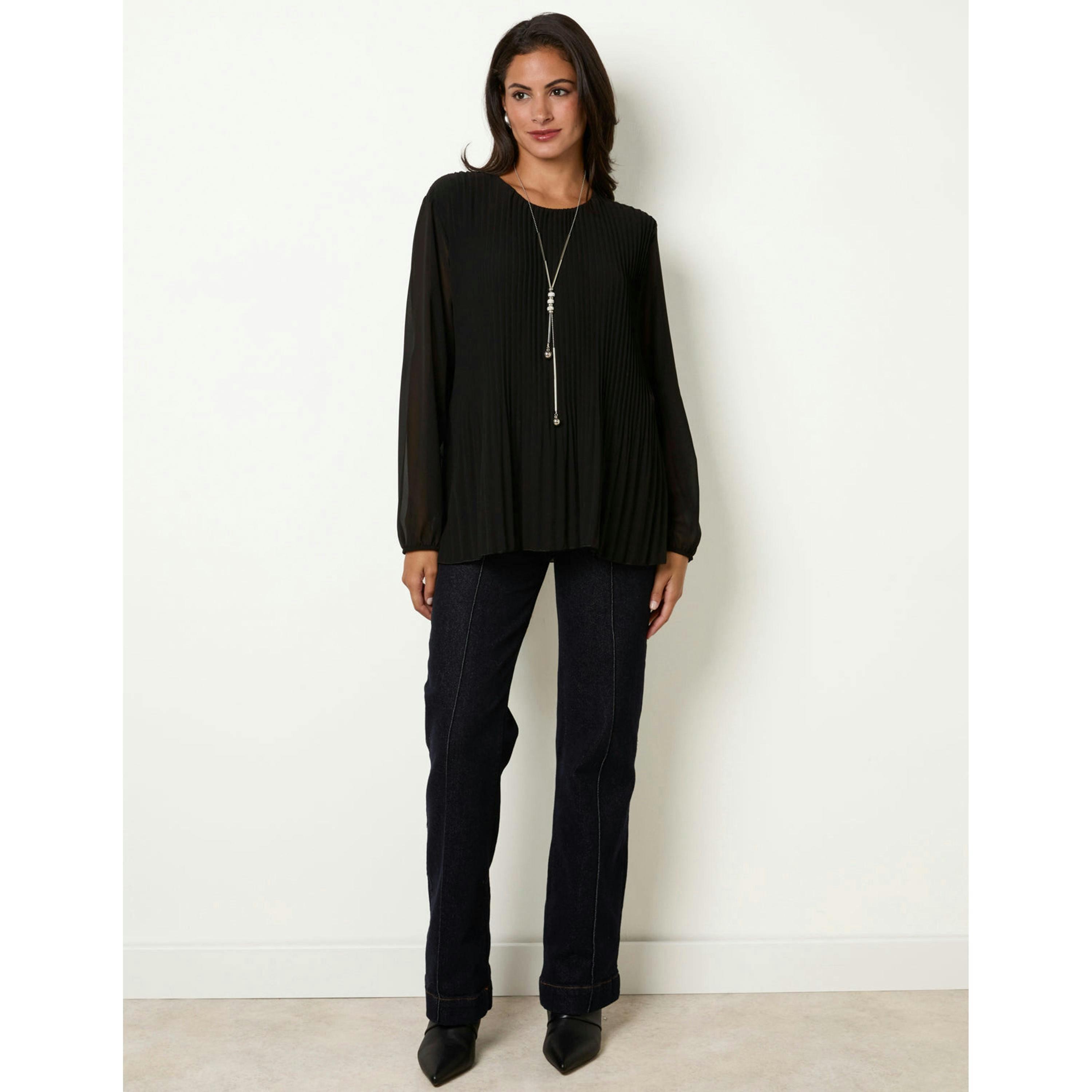 Blue Vanilla Long Sleeve Pleated Top  in Black , view 4 of 4