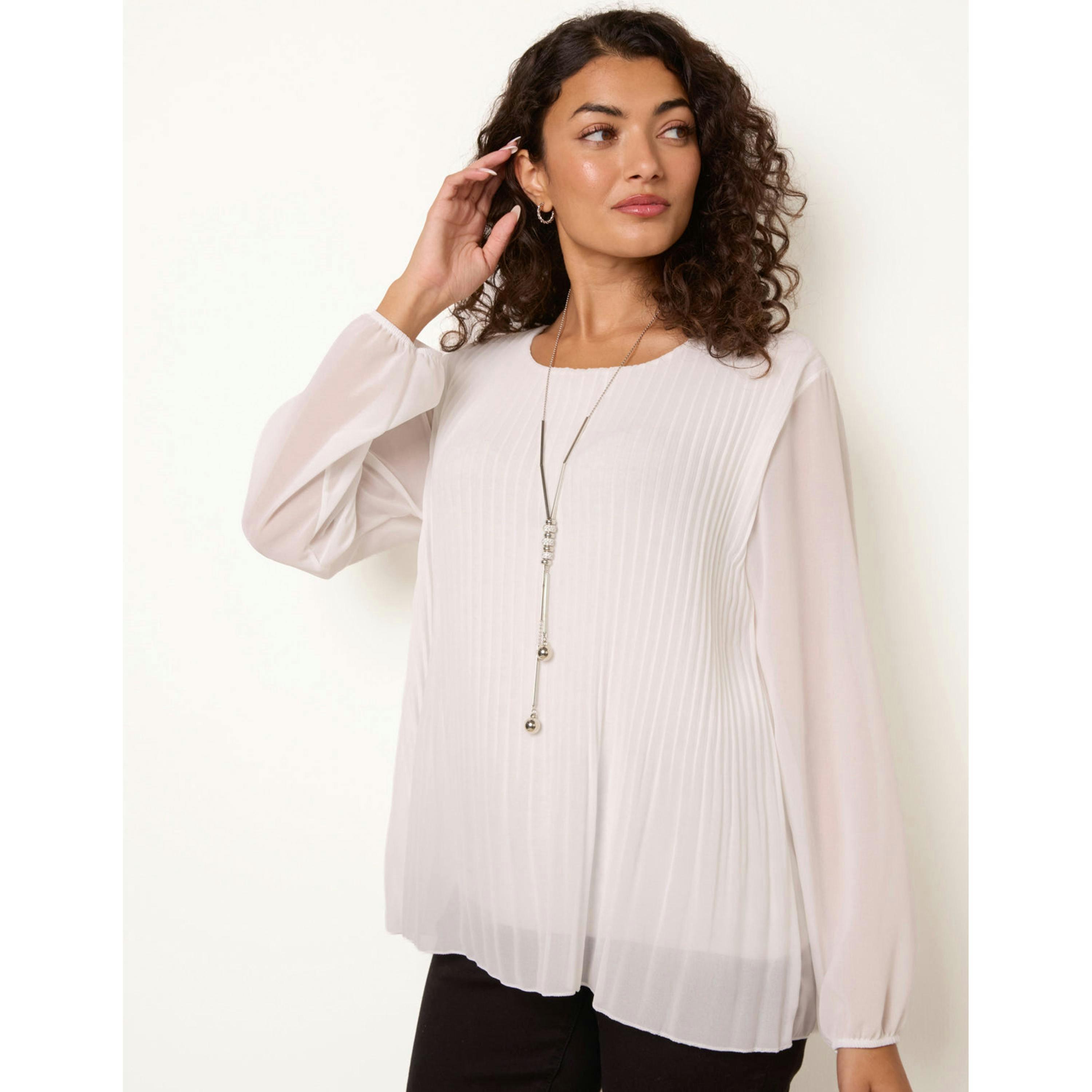Blue Vanilla Long Sleeve Pleated Top  in Ivory , view 3 of 4
