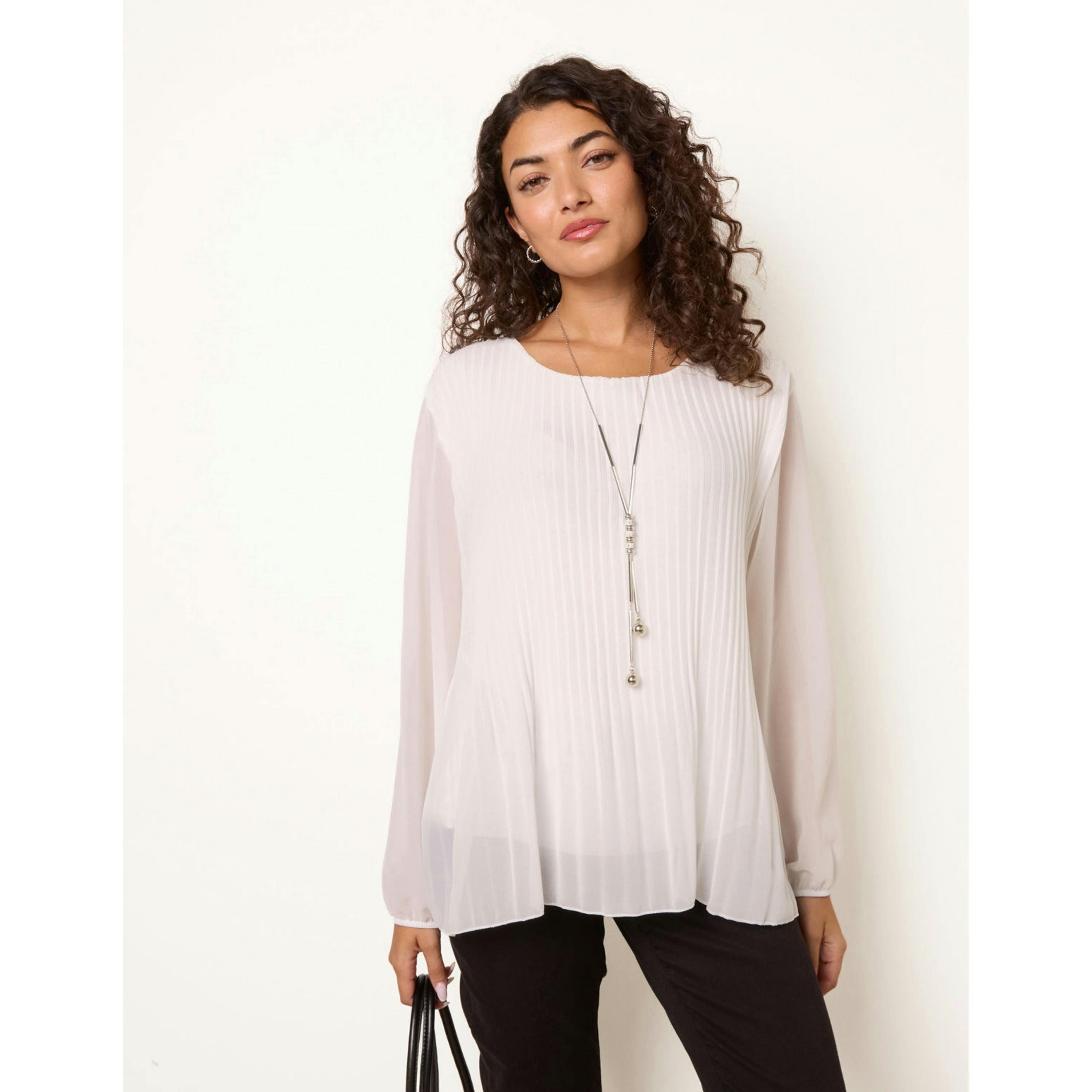 Blue Vanilla Long Sleeve Pleated Top  in Ivory , view 4 of 4