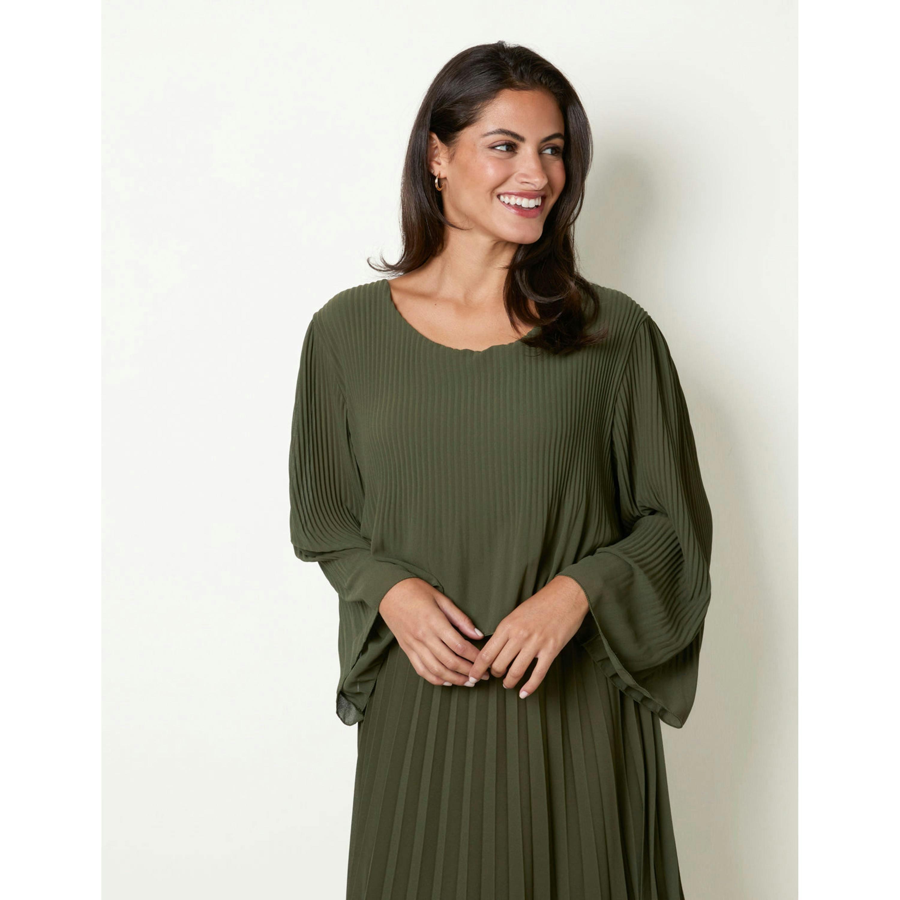 Blue Vanilla Chiffon Pleated Dress  in Khaki , view 2 of 4