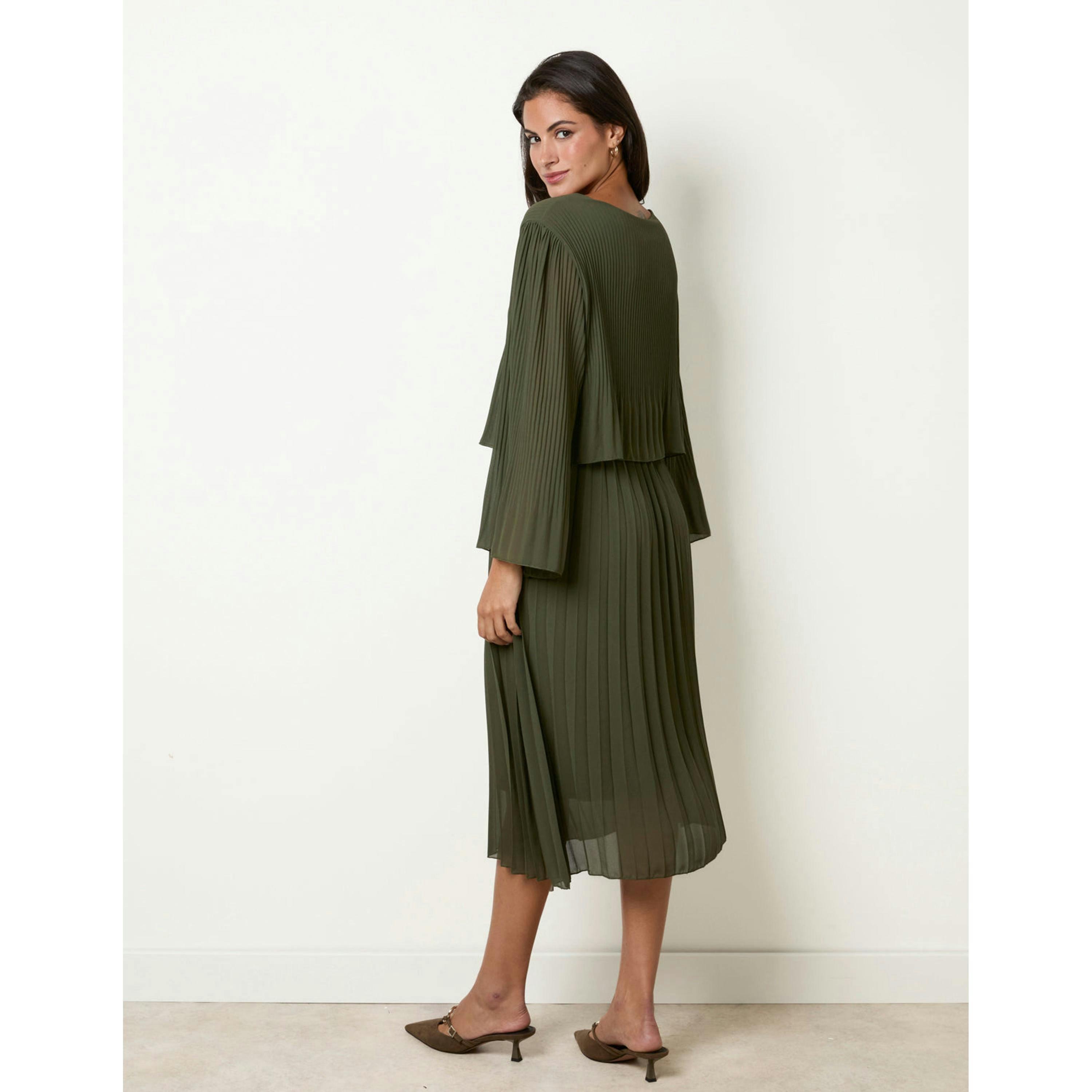 Blue Vanilla Chiffon Pleated Dress  in Khaki , view 4 of 4