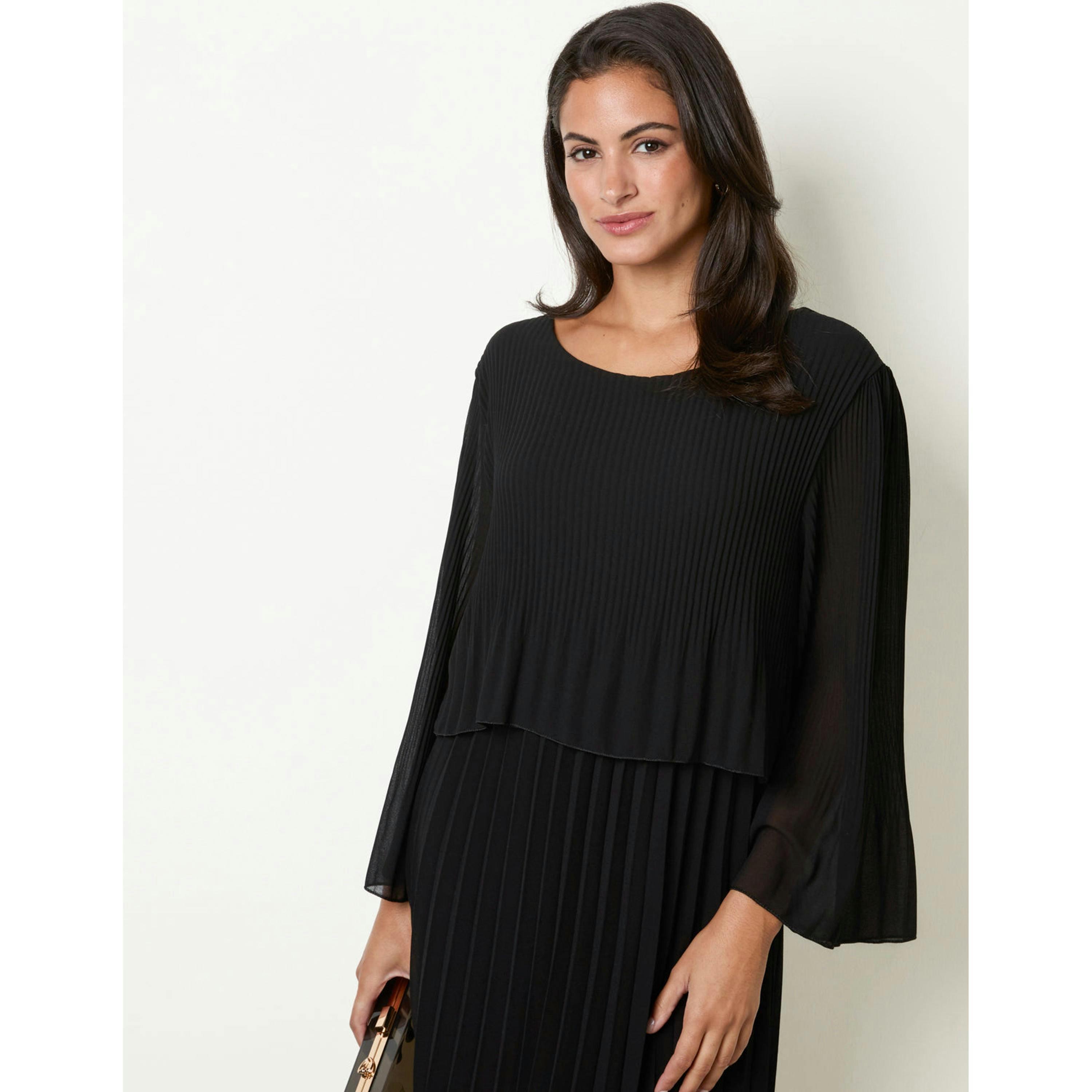 Blue Vanilla Chiffon Pleated Dress  in Black , view 3 of 4
