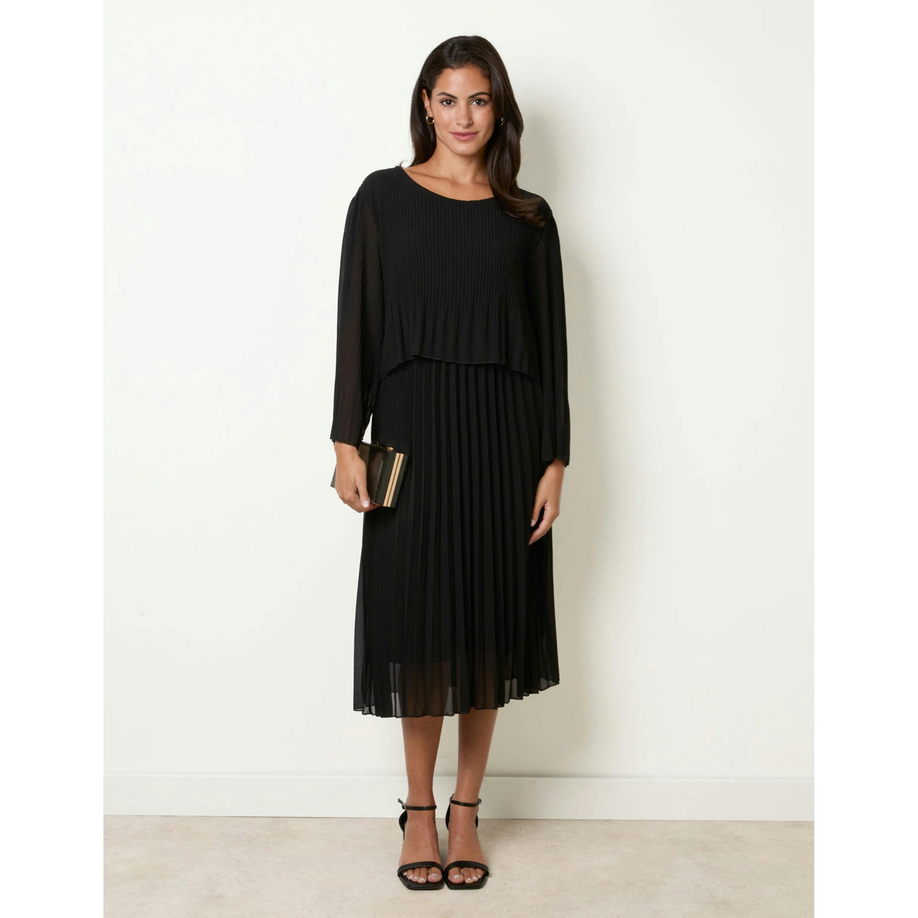 Blue Vanilla Chiffon Pleated Dress  in Black , view 4 of 4