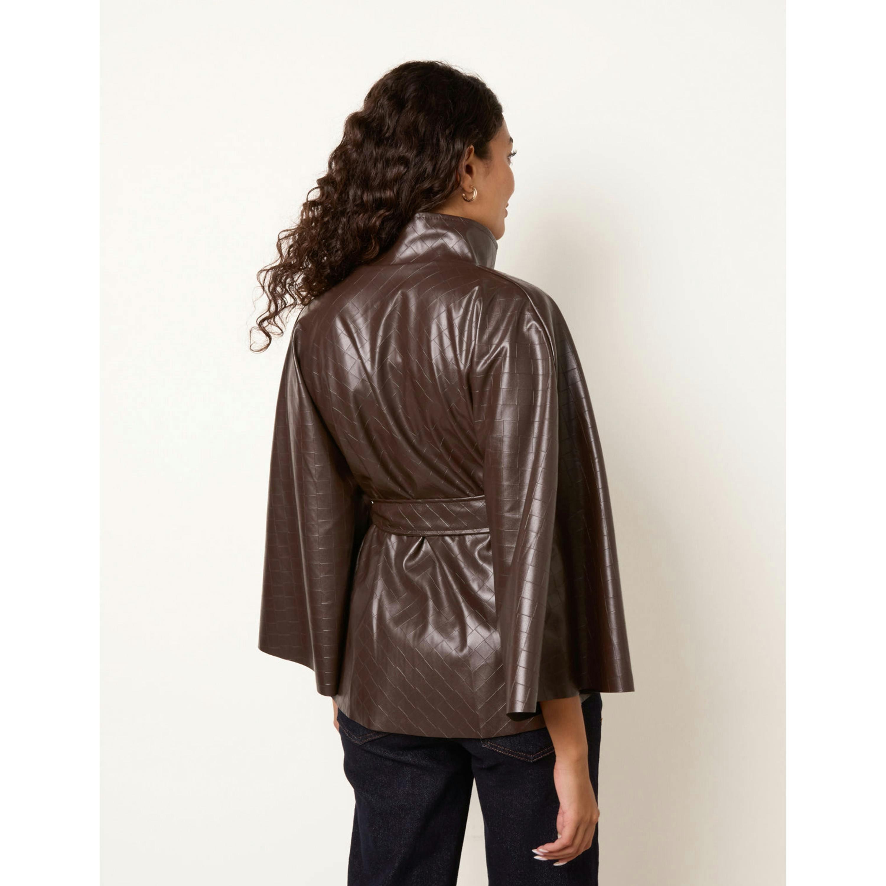Blue Vanilla High Funnel Neck PU Leather Cape  in Brown , view 2 of 4
