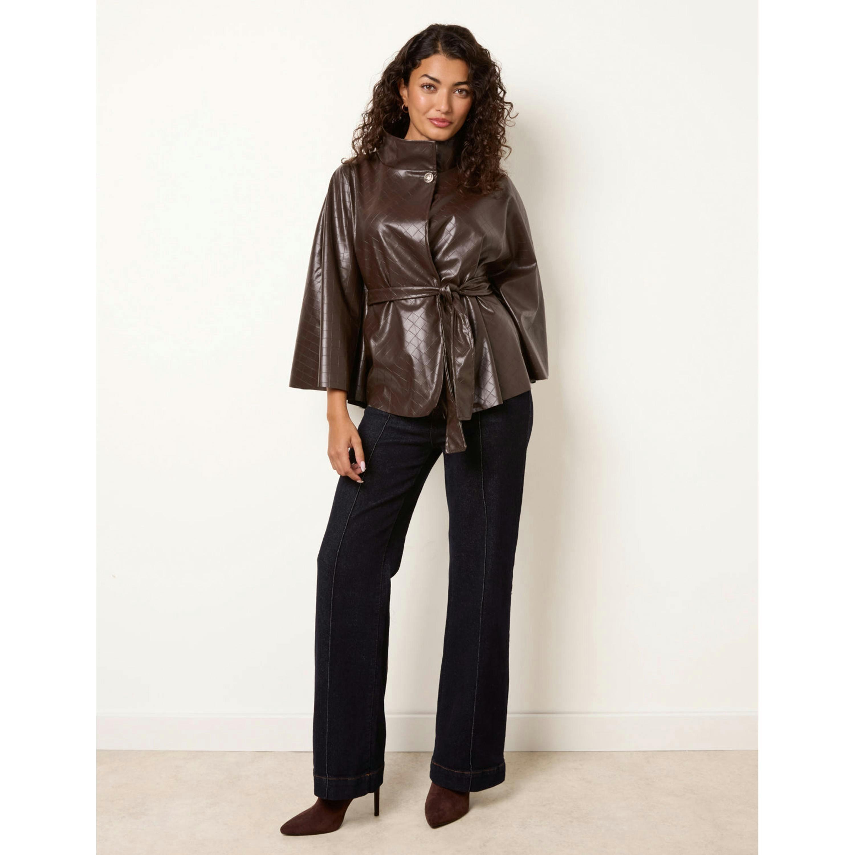 Blue Vanilla High Funnel Neck PU Leather Cape  in Brown , view 4 of 4