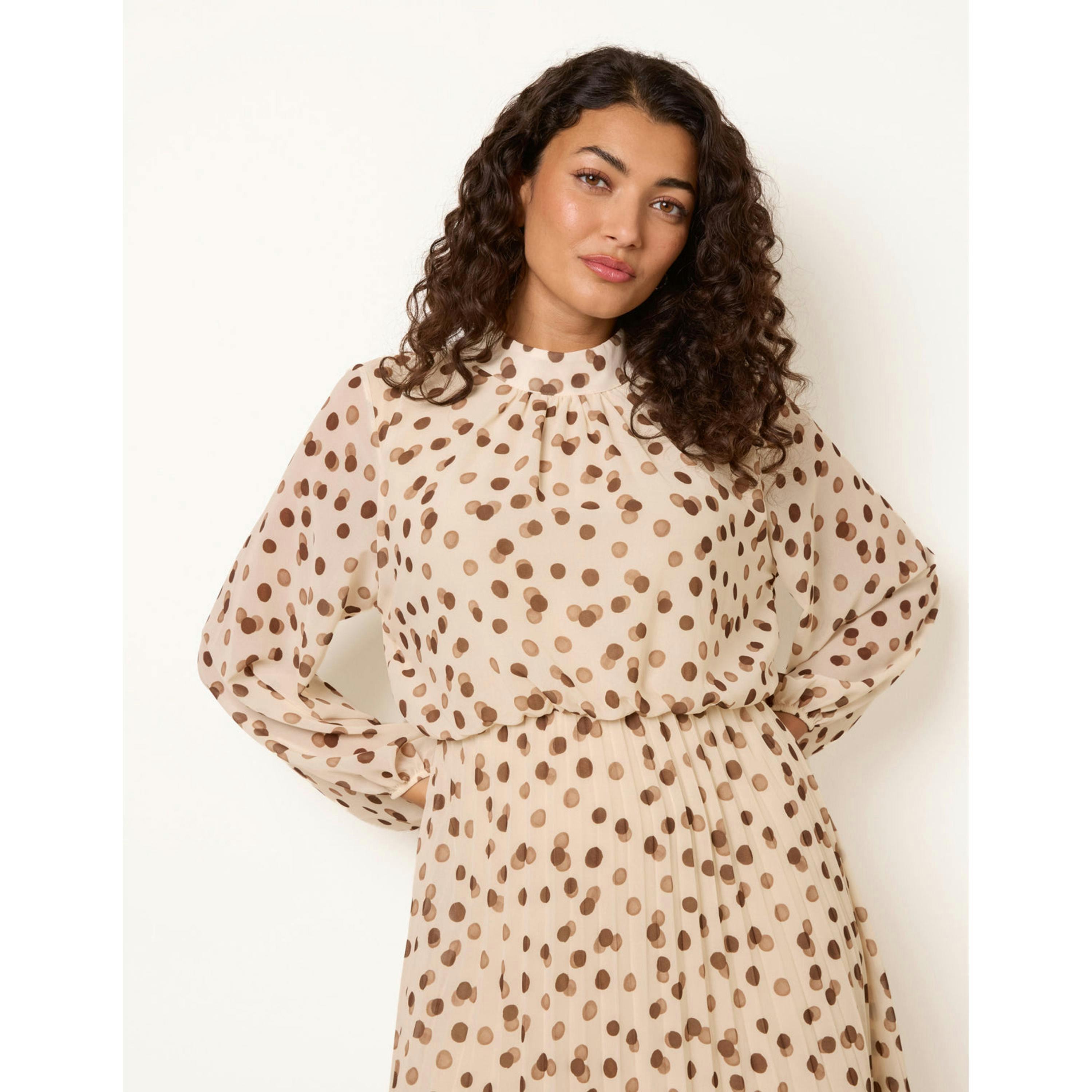 Blue Vanilla Shadow Polka Dot High Neck Pleated Dress  in Ivory , view 3 of 4