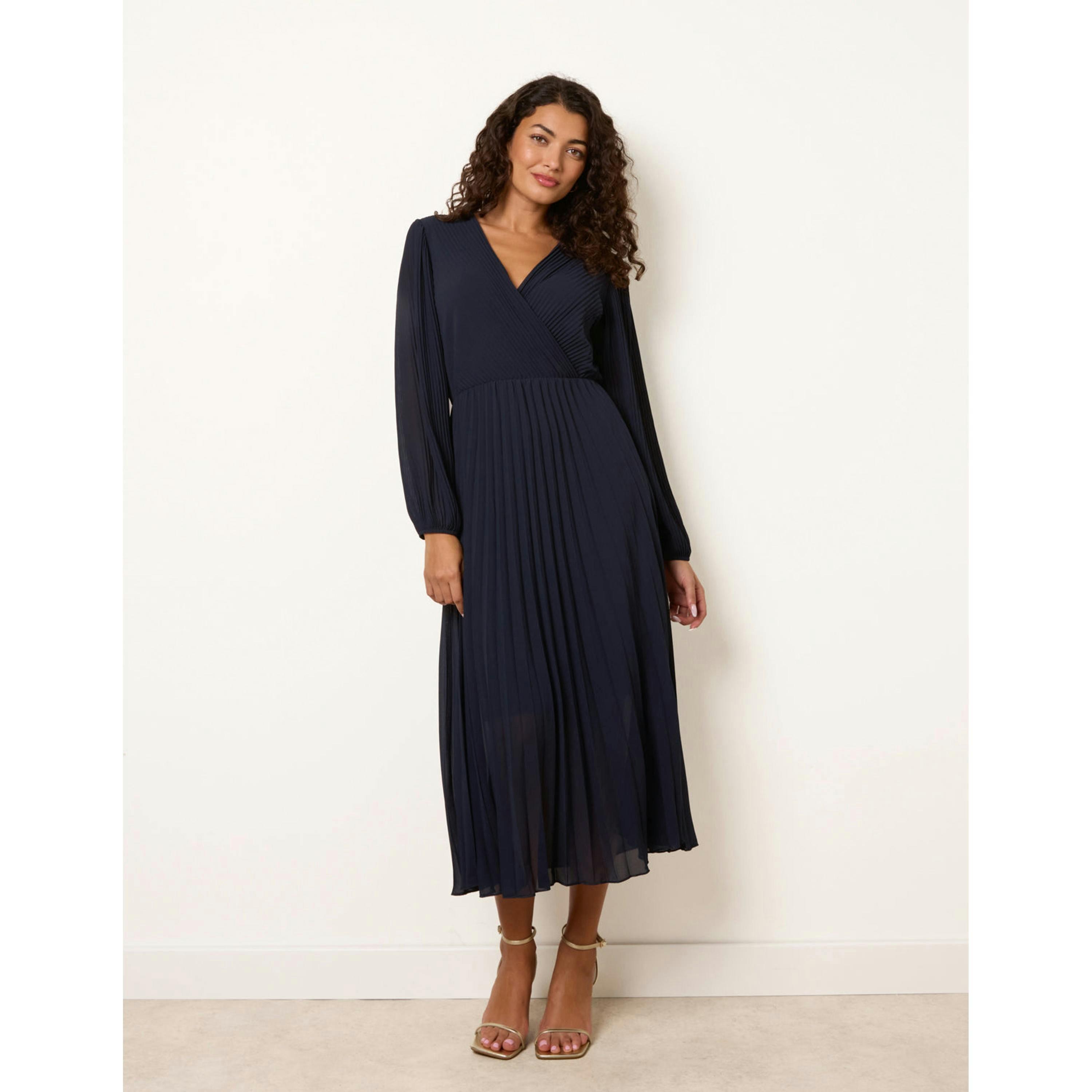 Blue Vanilla Chiffon Pleated Dress  in Navy , view 3 of 4