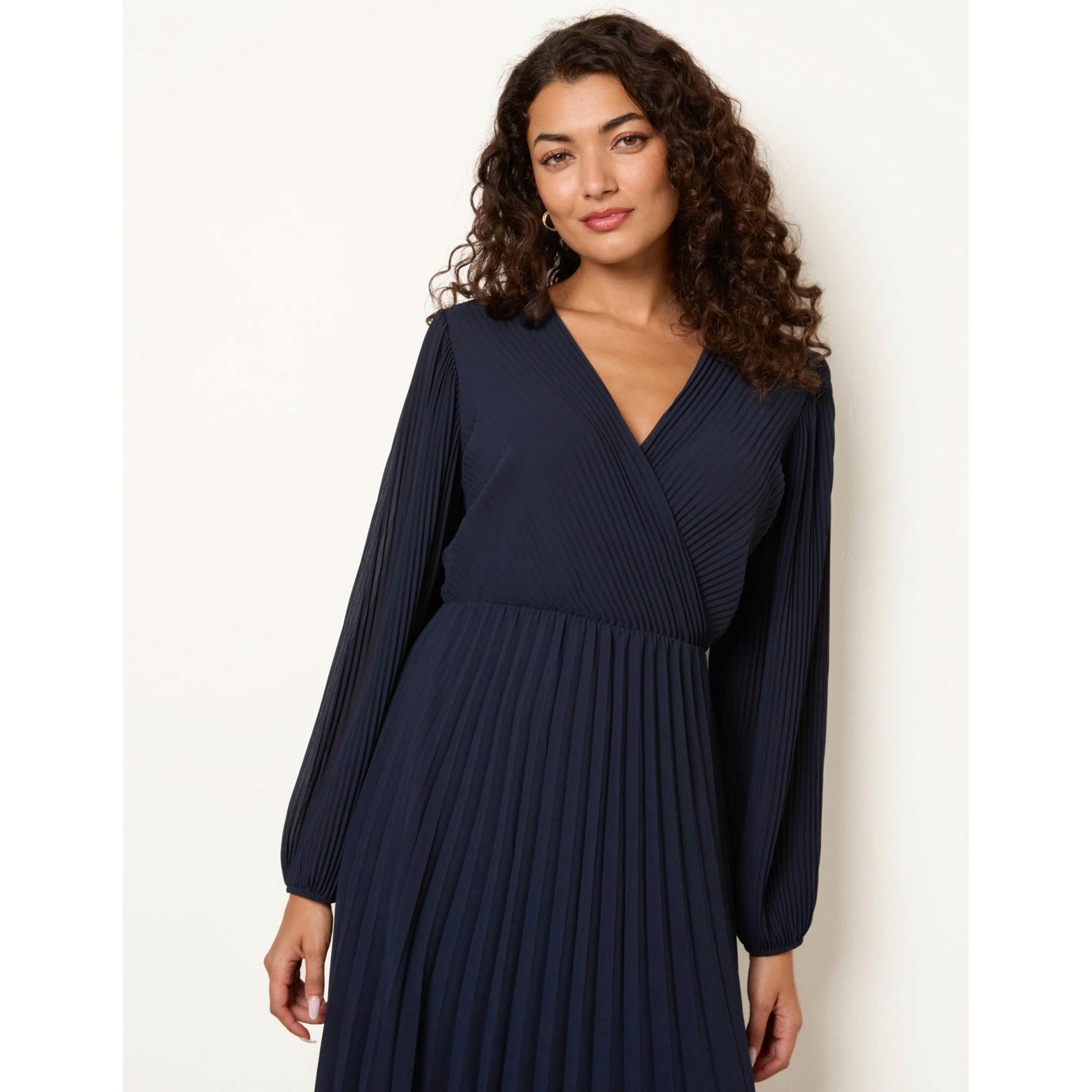 Blue Vanilla Chiffon Pleated Dress  in Navy , view 4 of 4