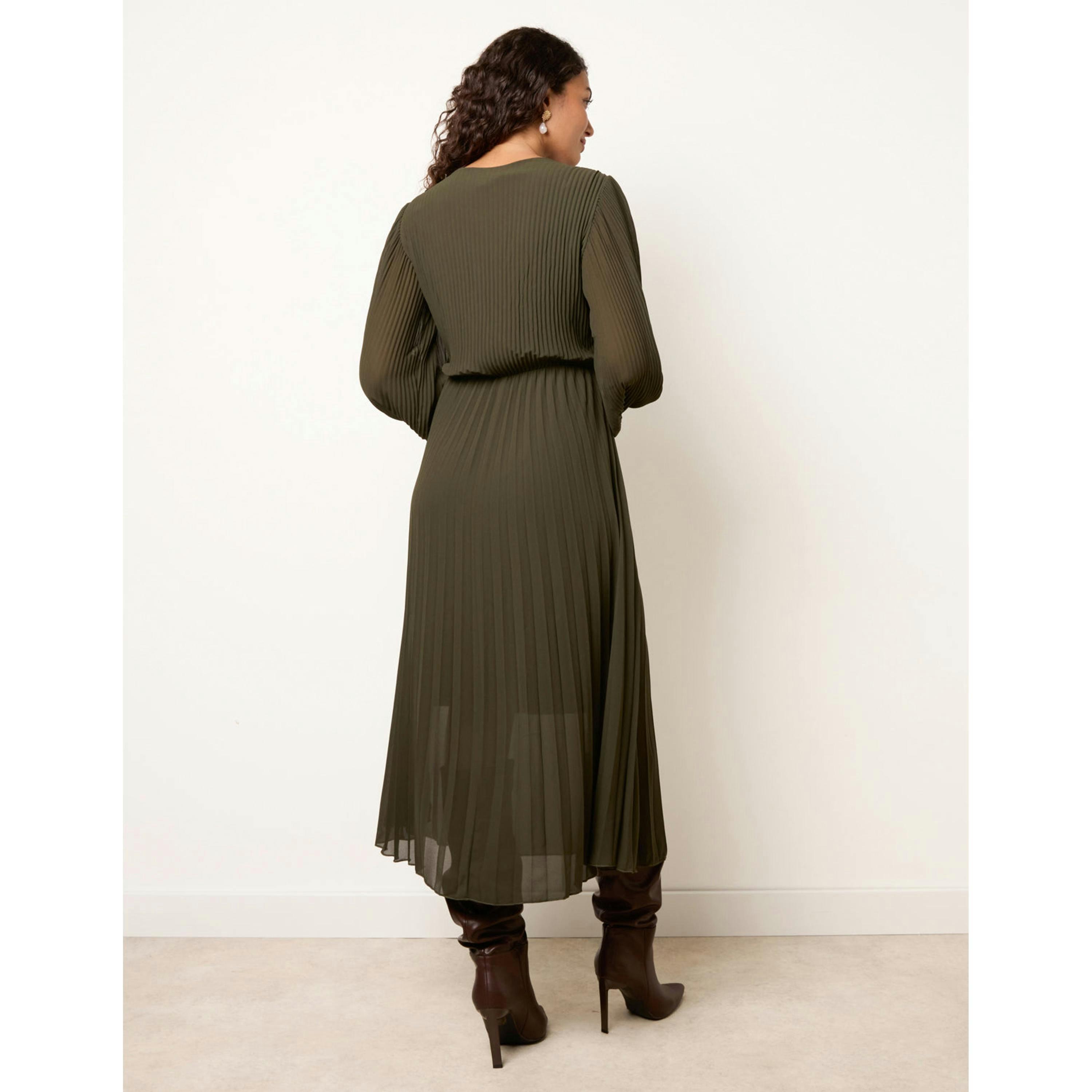Blue Vanilla Chiffon Pleated Dress  in Khaki , view 2 of 4