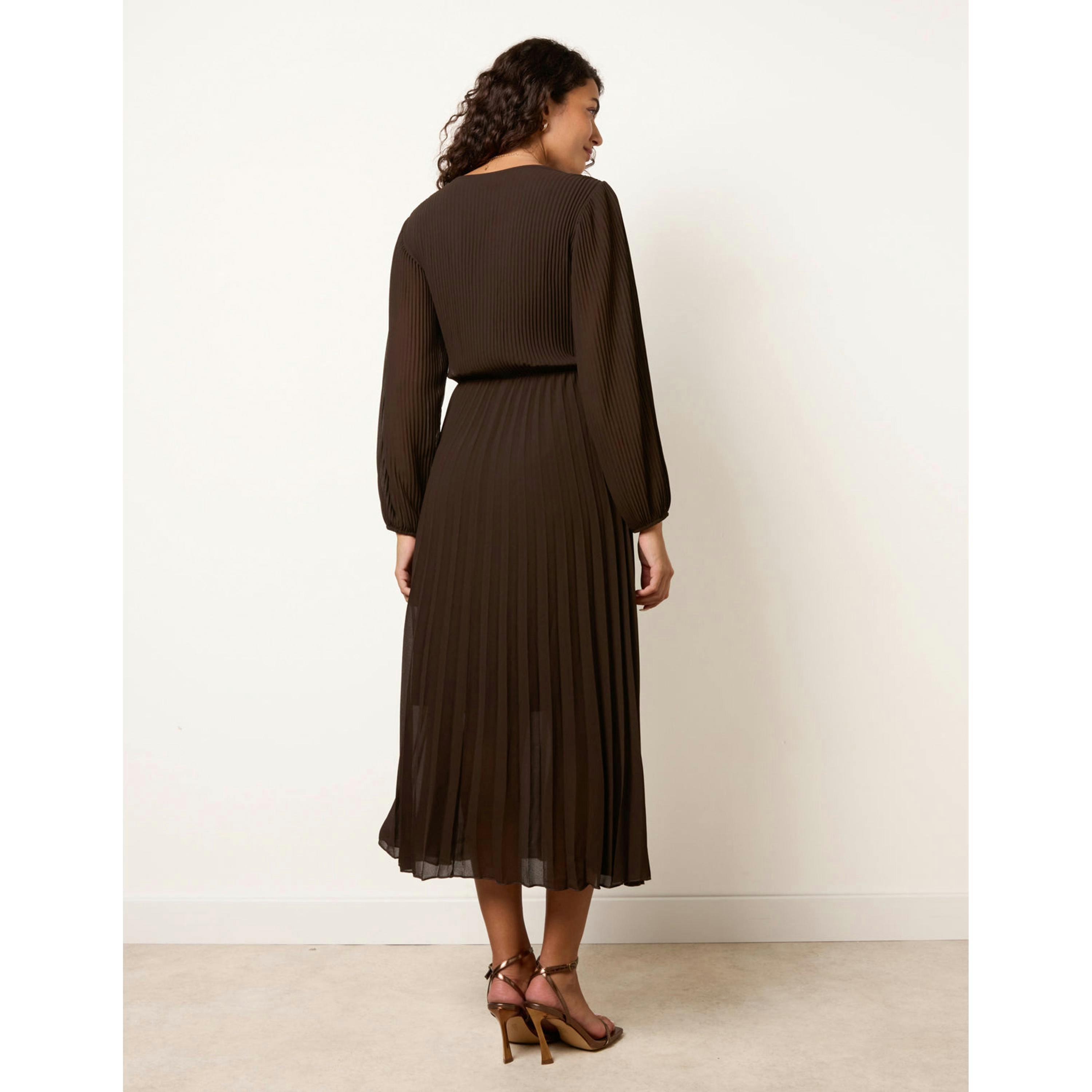 Blue Vanilla Chiffon Pleated Dress  in Brown , view 2 of 4
