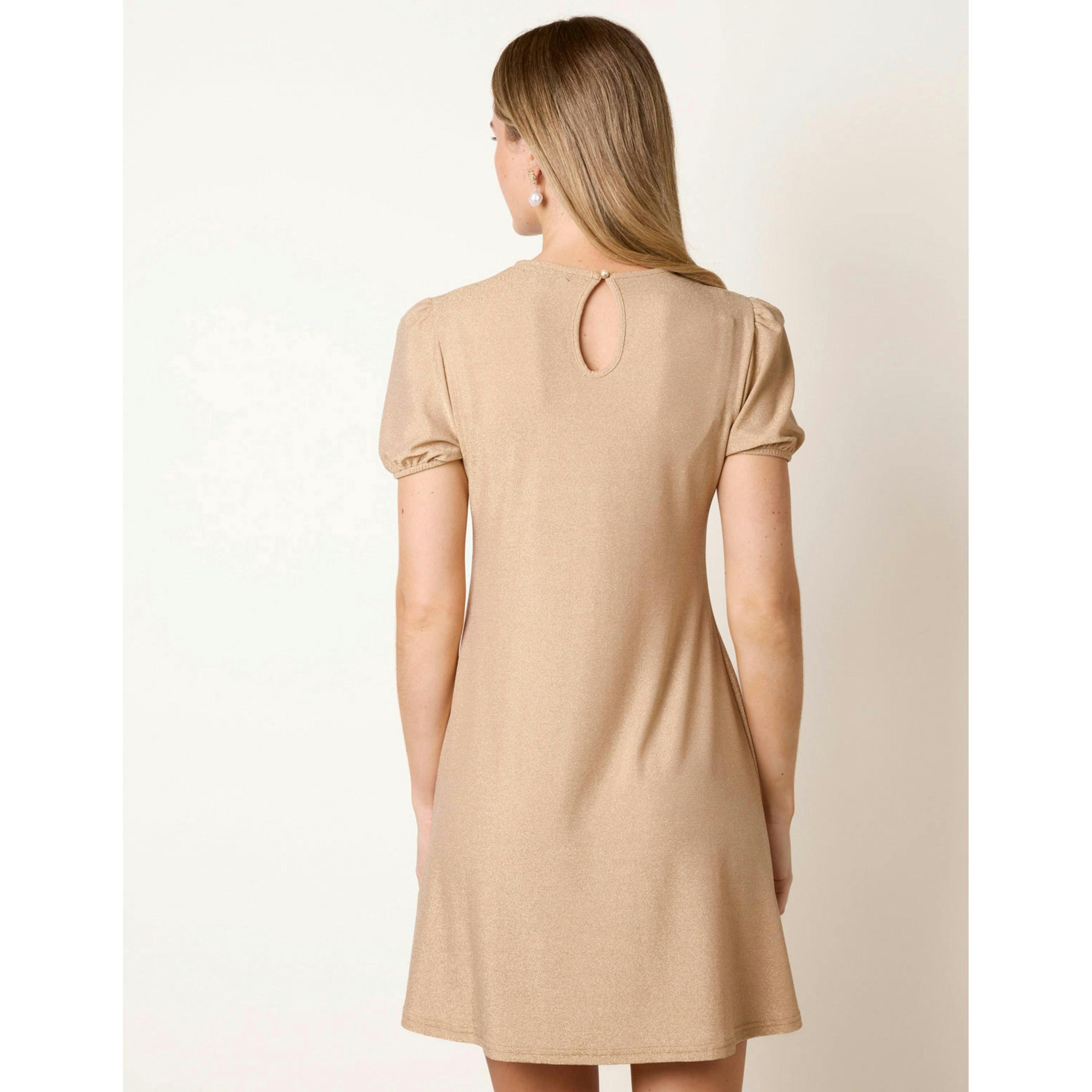Blue Vanilla Metallic Puff Sleeve Swing Dress  in Bronze , view 2 of 4