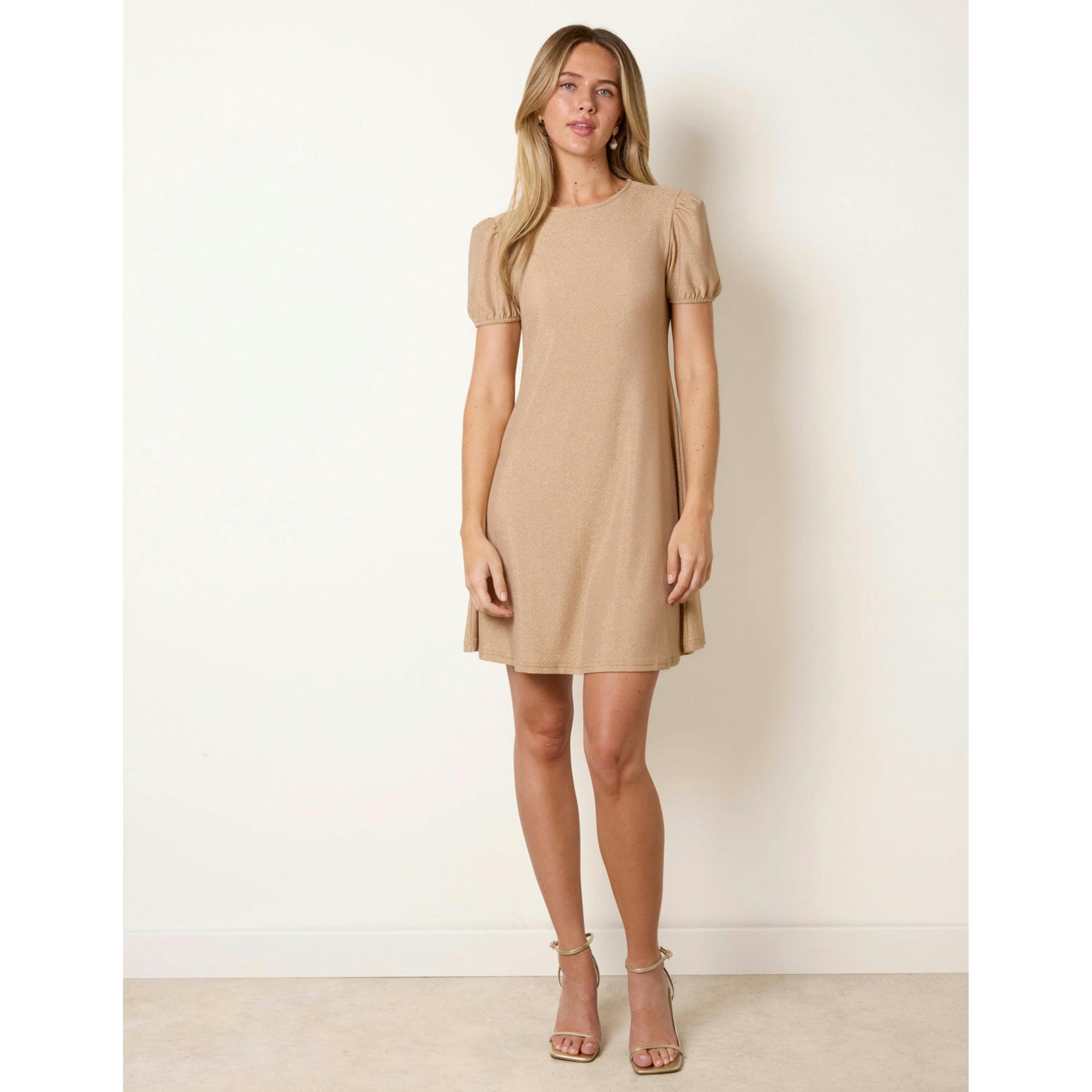 Blue Vanilla Metallic Puff Sleeve Swing Dress  in Bronze , view 3 of 4