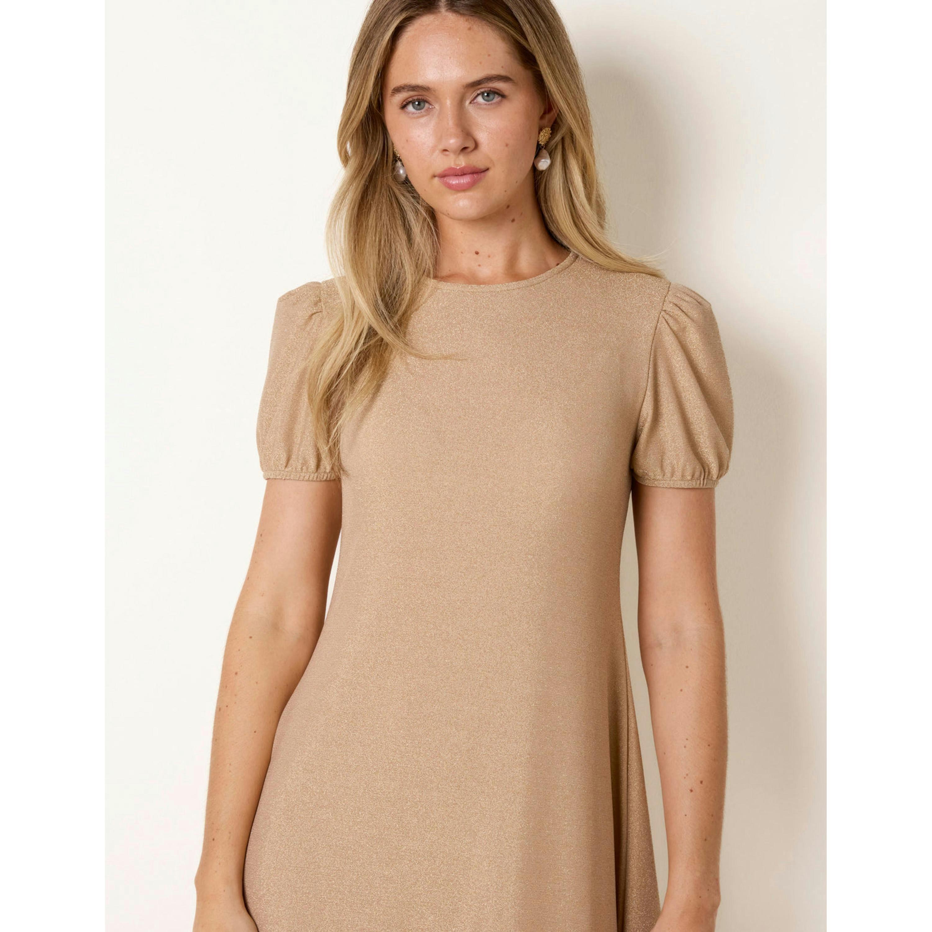 Blue Vanilla Metallic Puff Sleeve Swing Dress  in Bronze , view 4 of 4
