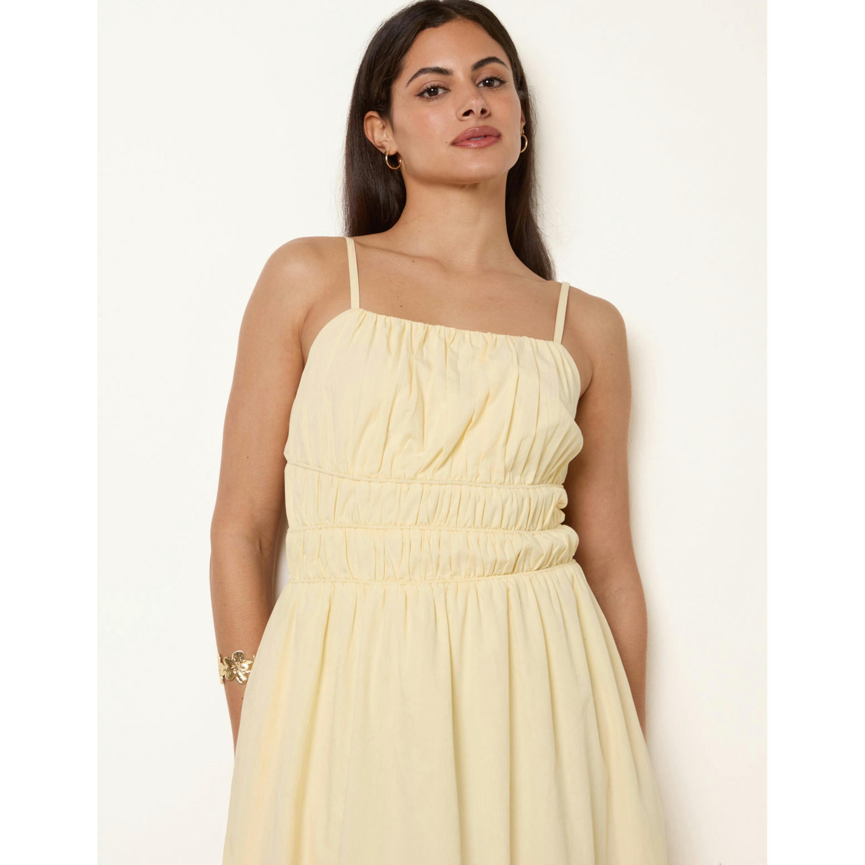Blue Vanilla Ruched Binding Strappy Midi Dress  in Yellow , view 3 of 4