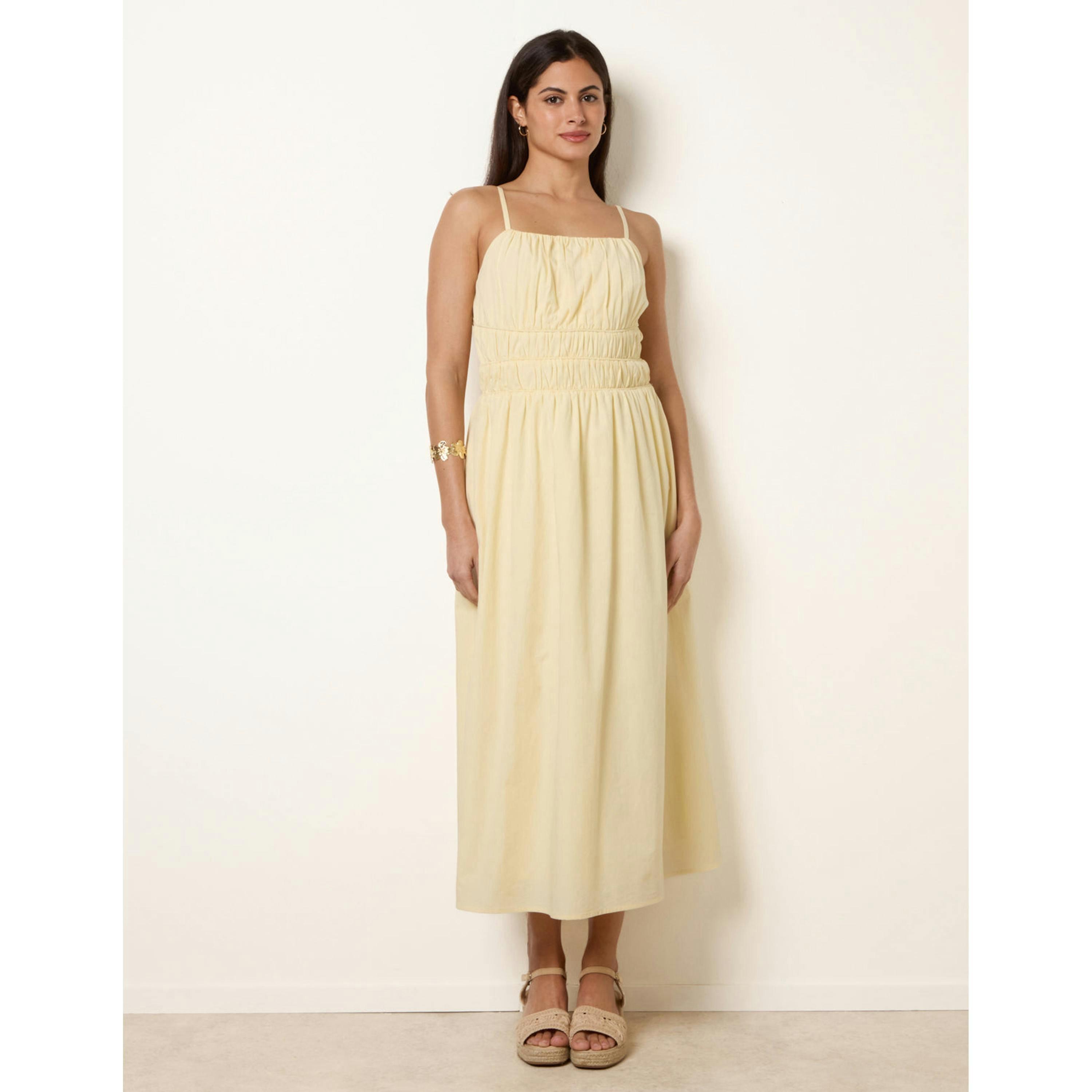 Blue Vanilla Ruched Binding Strappy Midi Dress  in Yellow , view 4 of 4