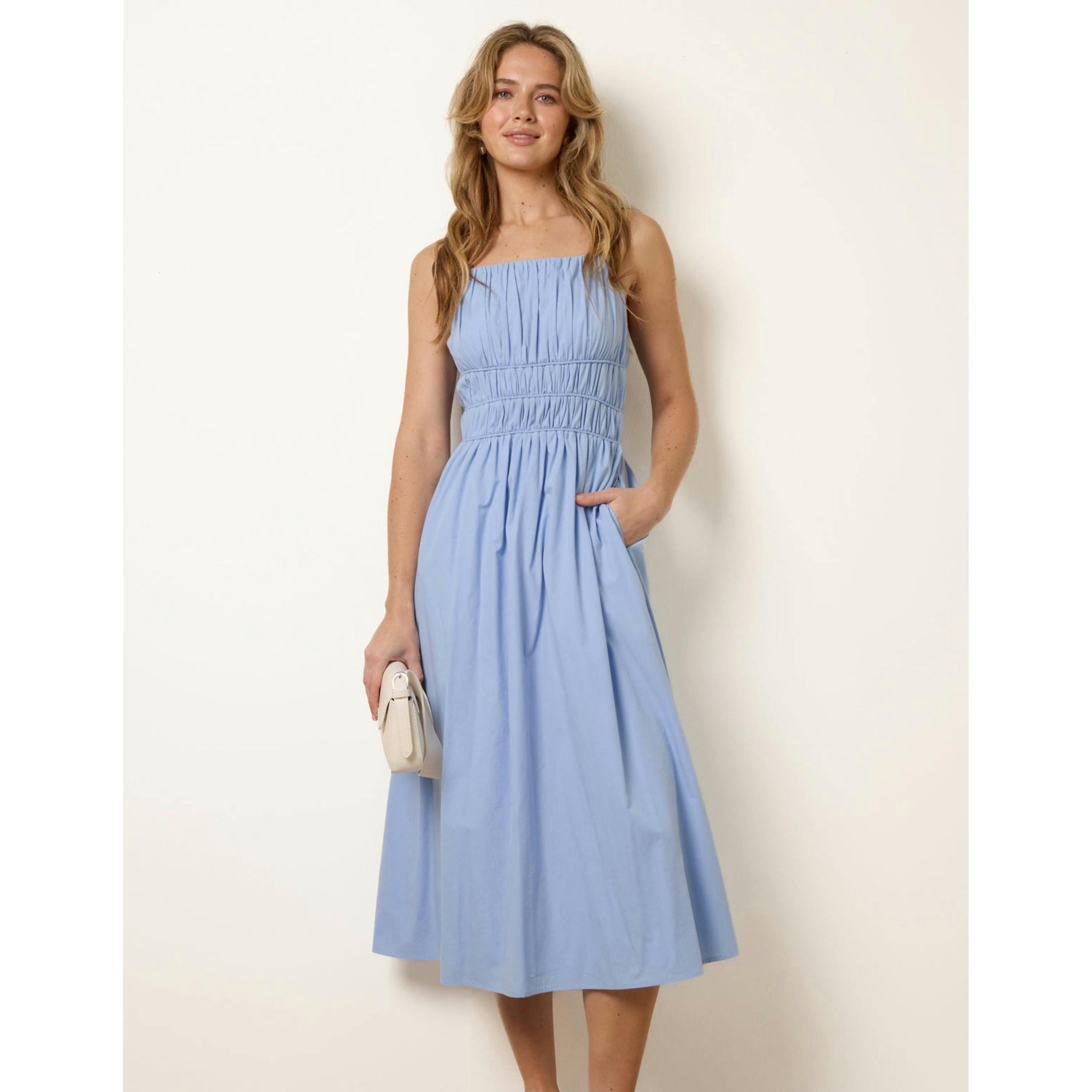 Blue Vanilla Ruched Binding Strappy Midi Dress  in Blue , view 3 of 4