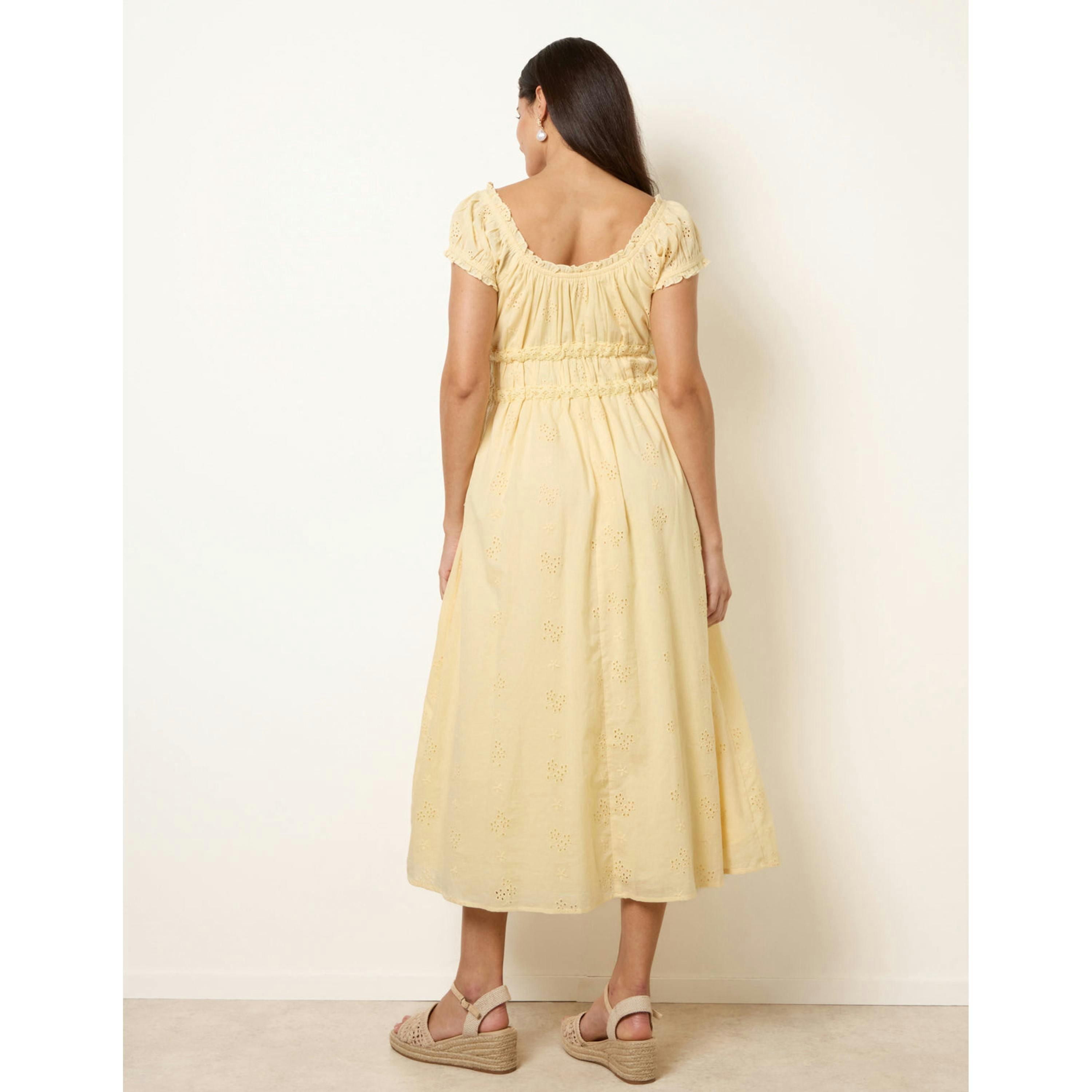 Blue Vanilla Broderie Front Tie Midi Dress  in Yellow , view 2 of 4