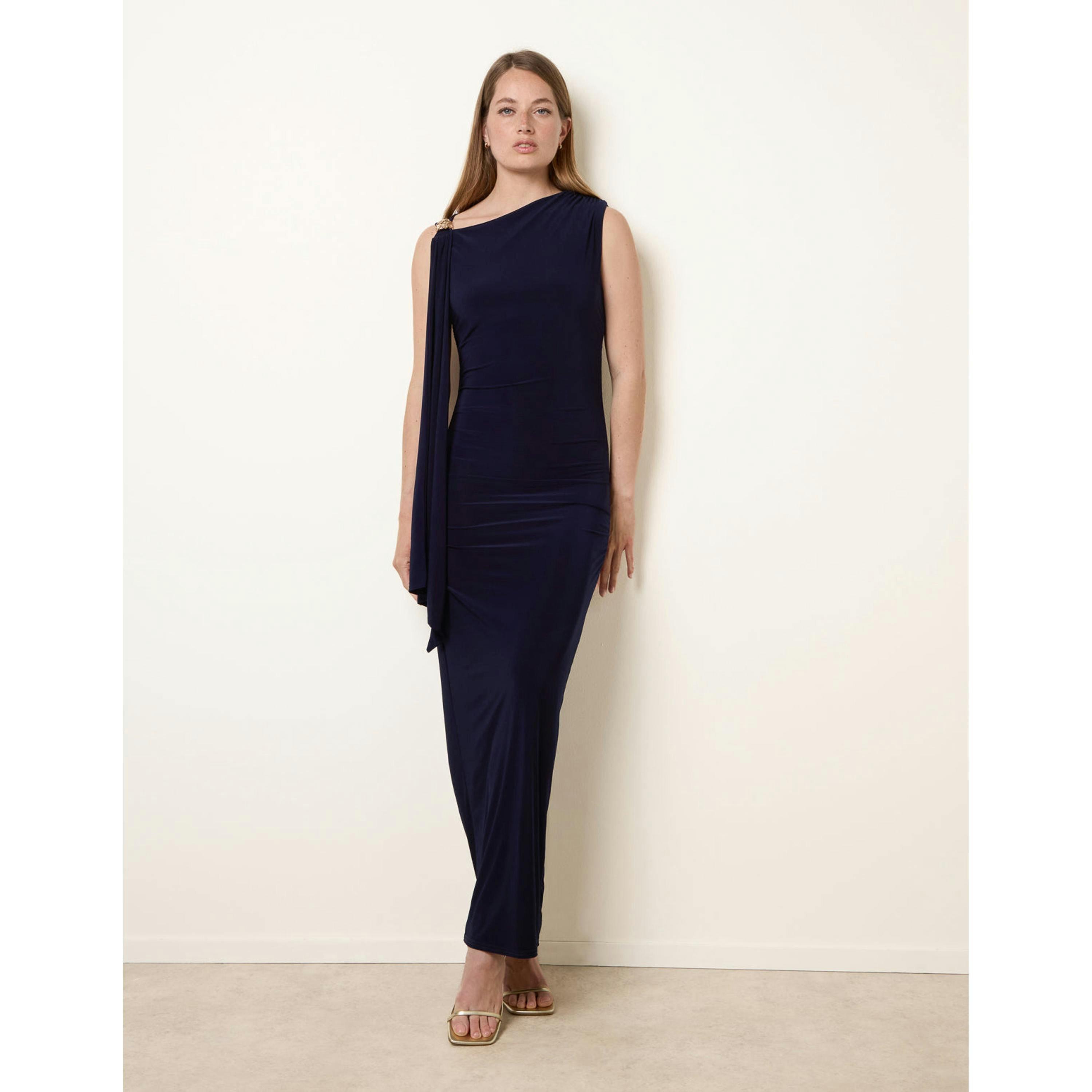 Blue Vanilla Drape Brooch Detailing Ruched Maxi Dress  in Navy , view 3 of 6