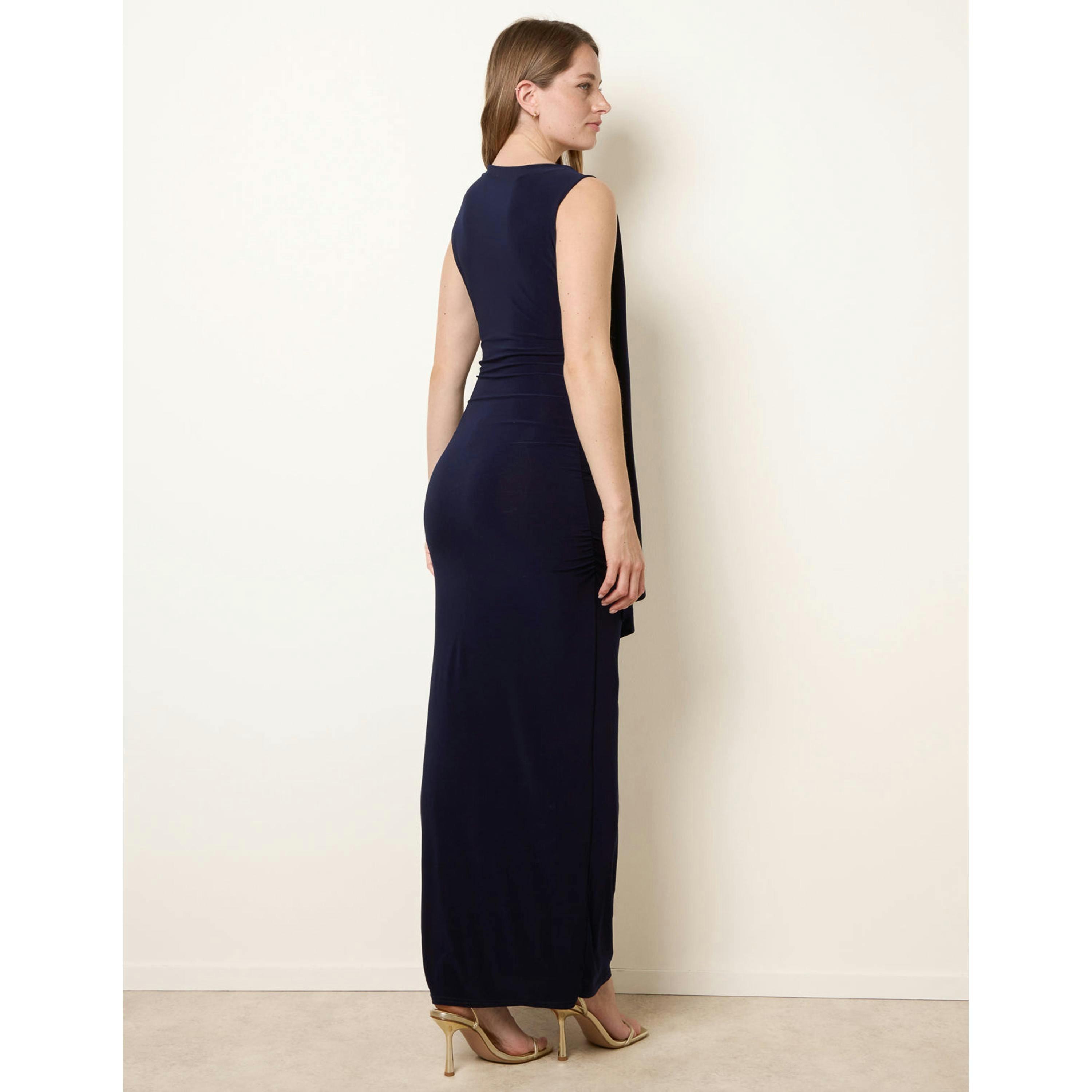 Blue Vanilla Drape Brooch Detailing Ruched Maxi Dress  in Navy , view 6 of 6